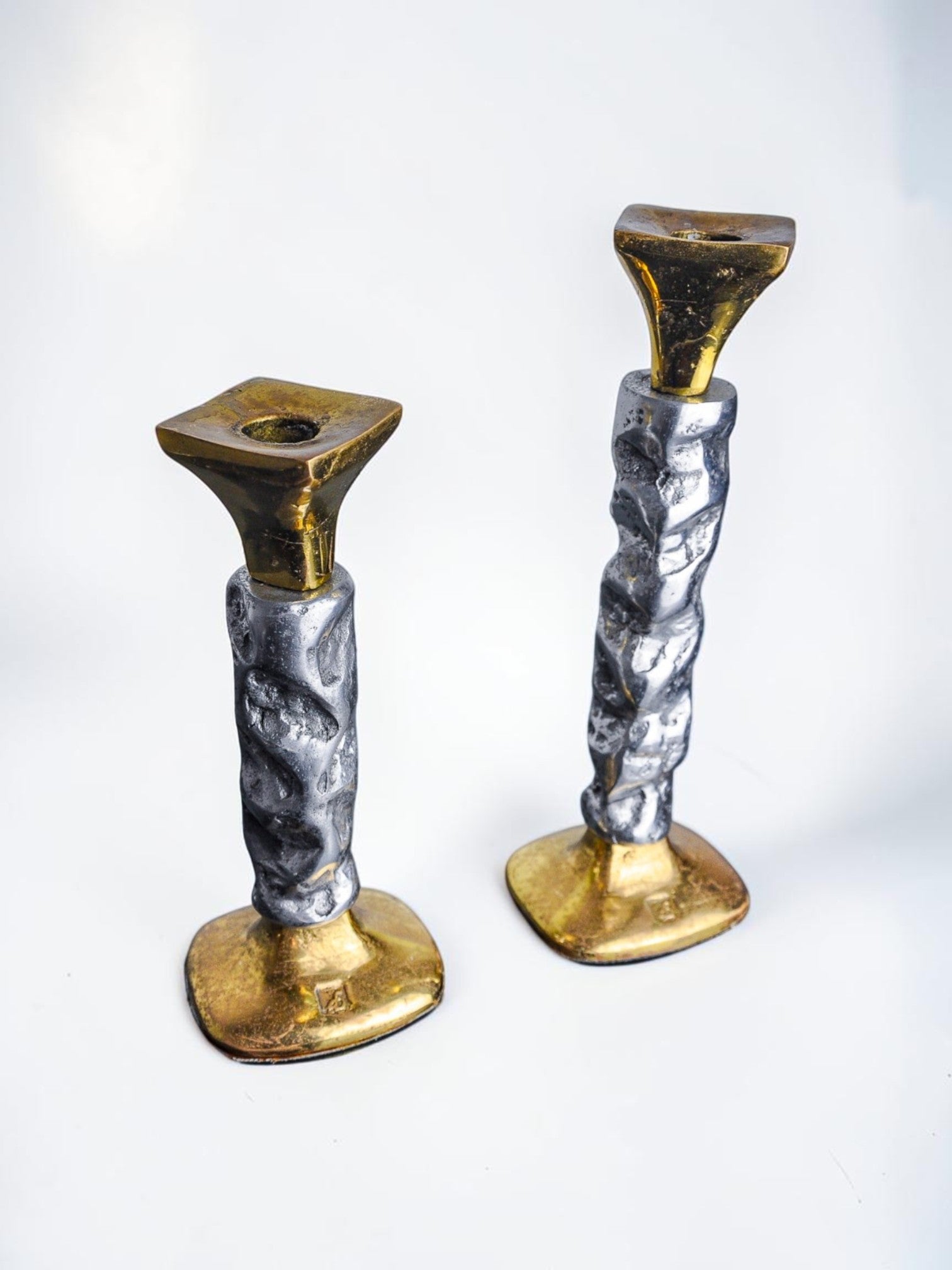 Pair of brutalist candlesticks by Ardisur, Spain, 1970