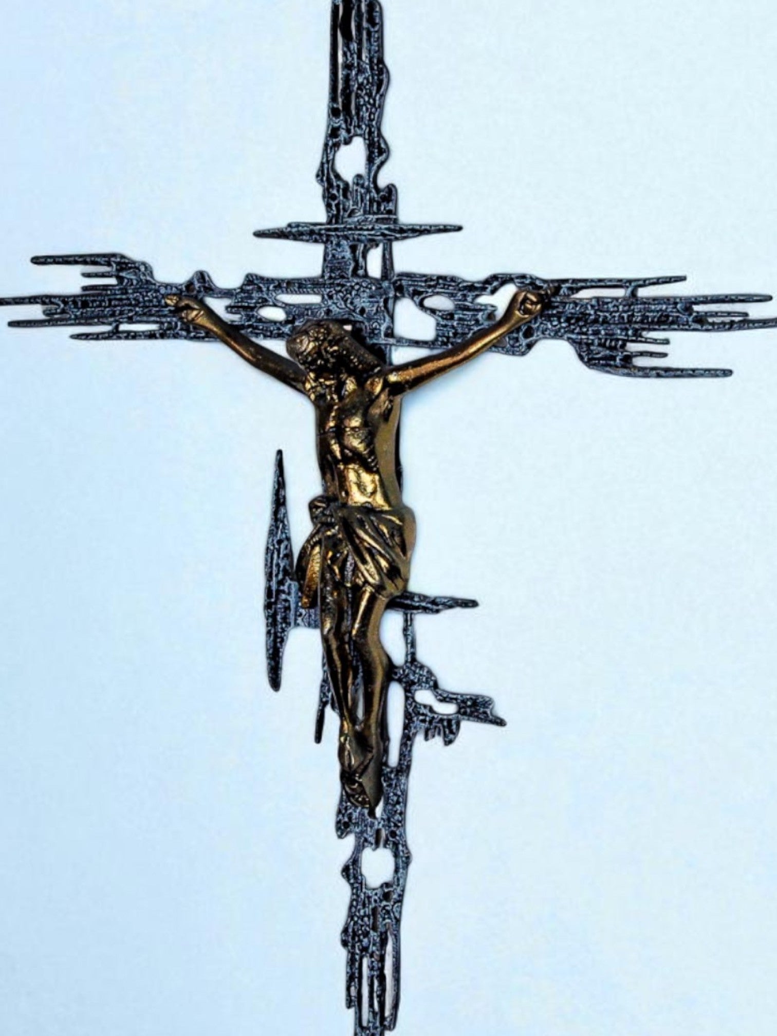 XL Brutalist Spanish Brass Crucifix after Dalí's Christ, Circa 1970