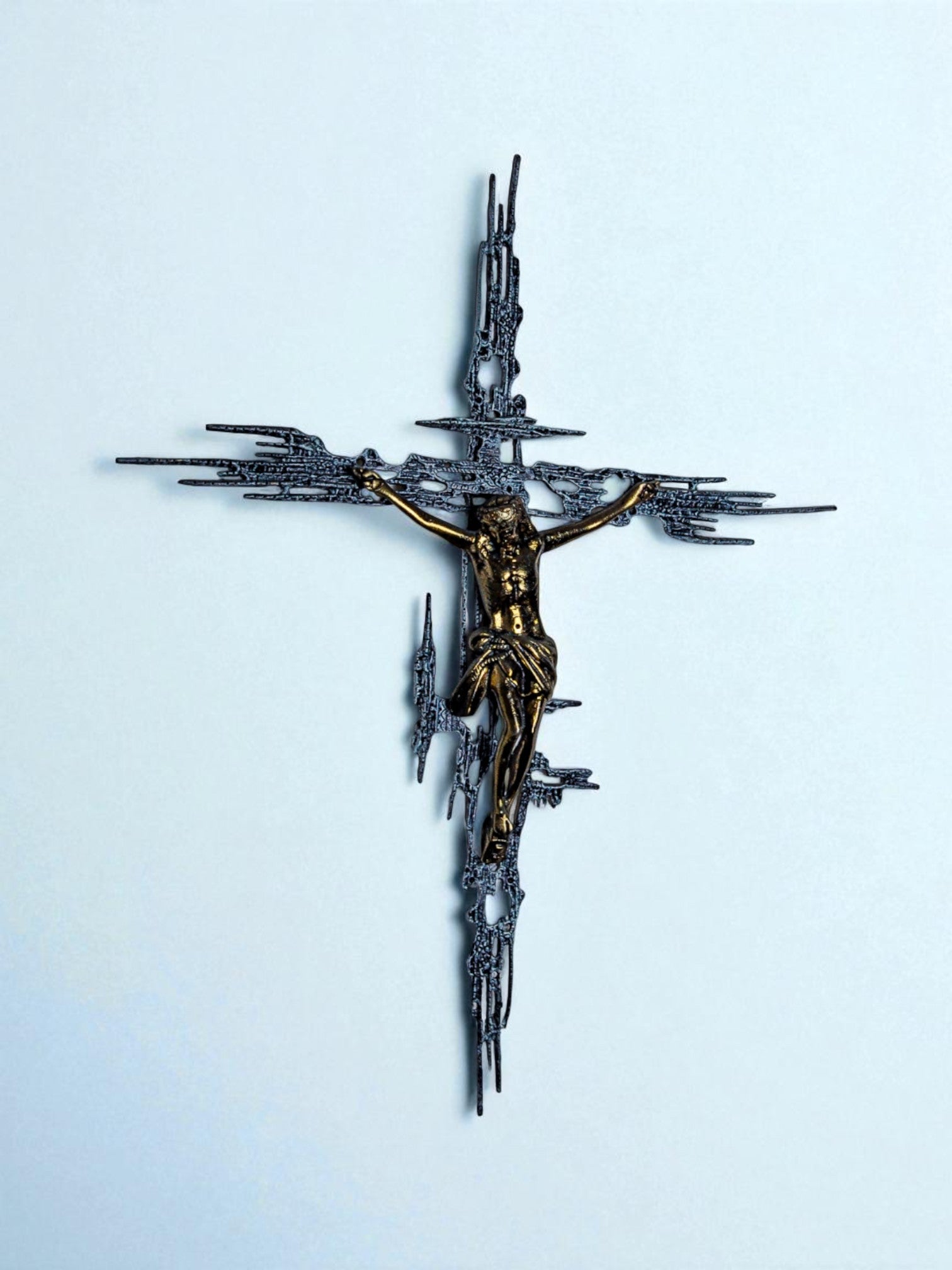 XL Brutalist Spanish Brass Crucifix after Dalí's Christ, Circa 1970