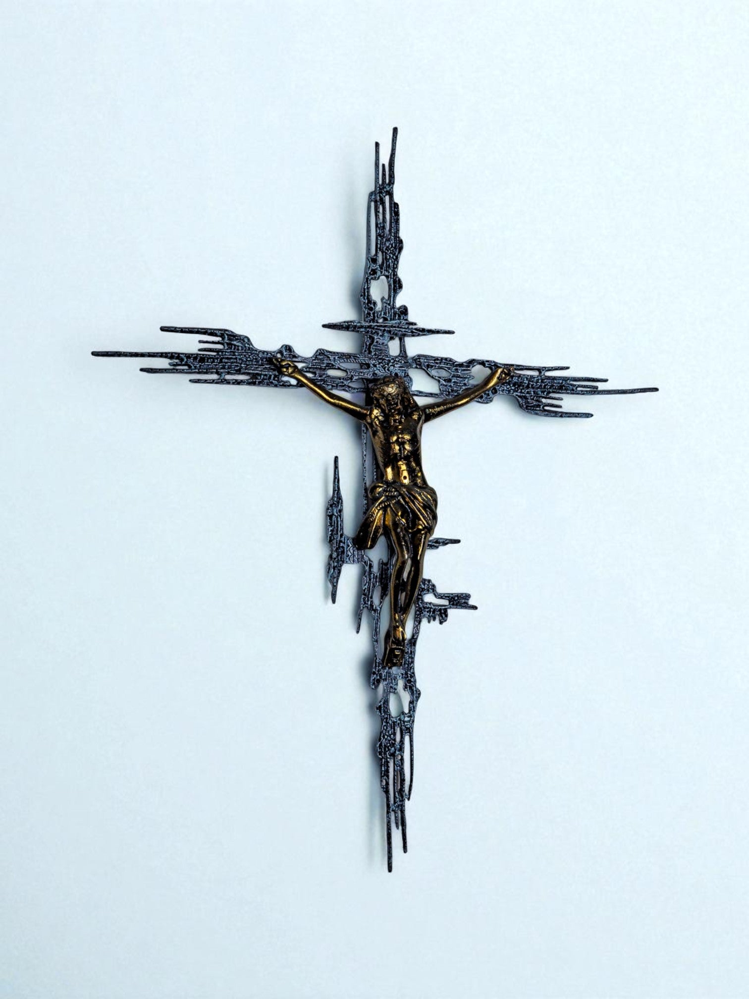 XL Brutalist Spanish Brass Crucifix after Dalí's Christ, Circa 1970