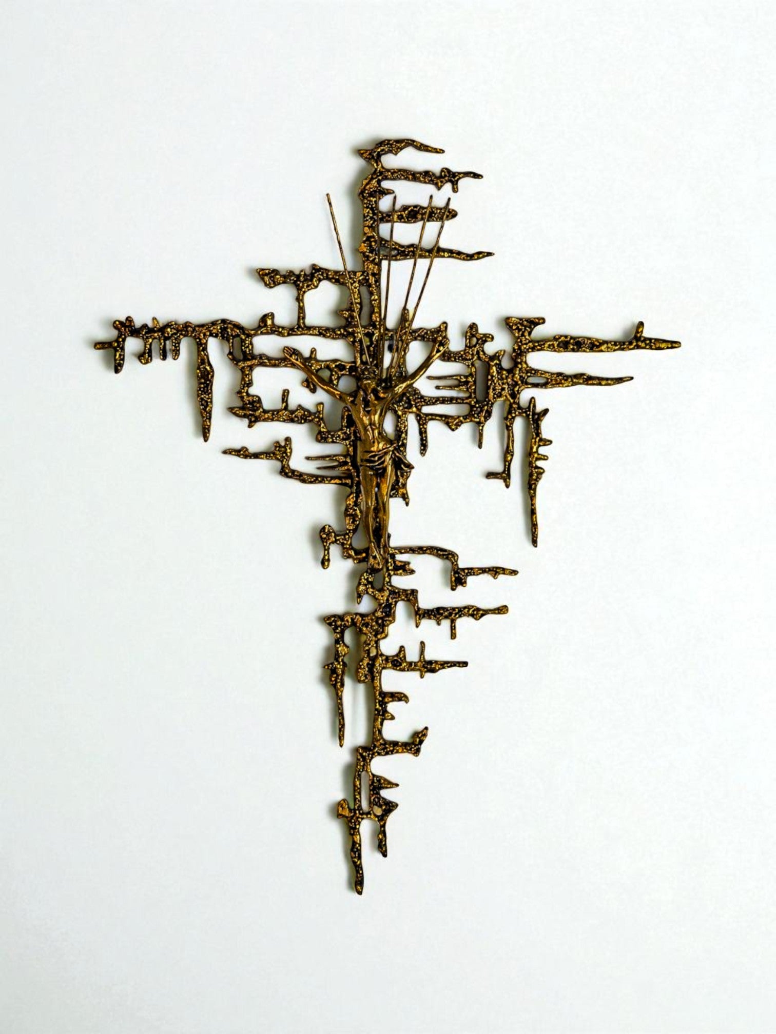 Spanish Brutalist Brass Crucifix after Dalí's Christ, Circa 1970's
