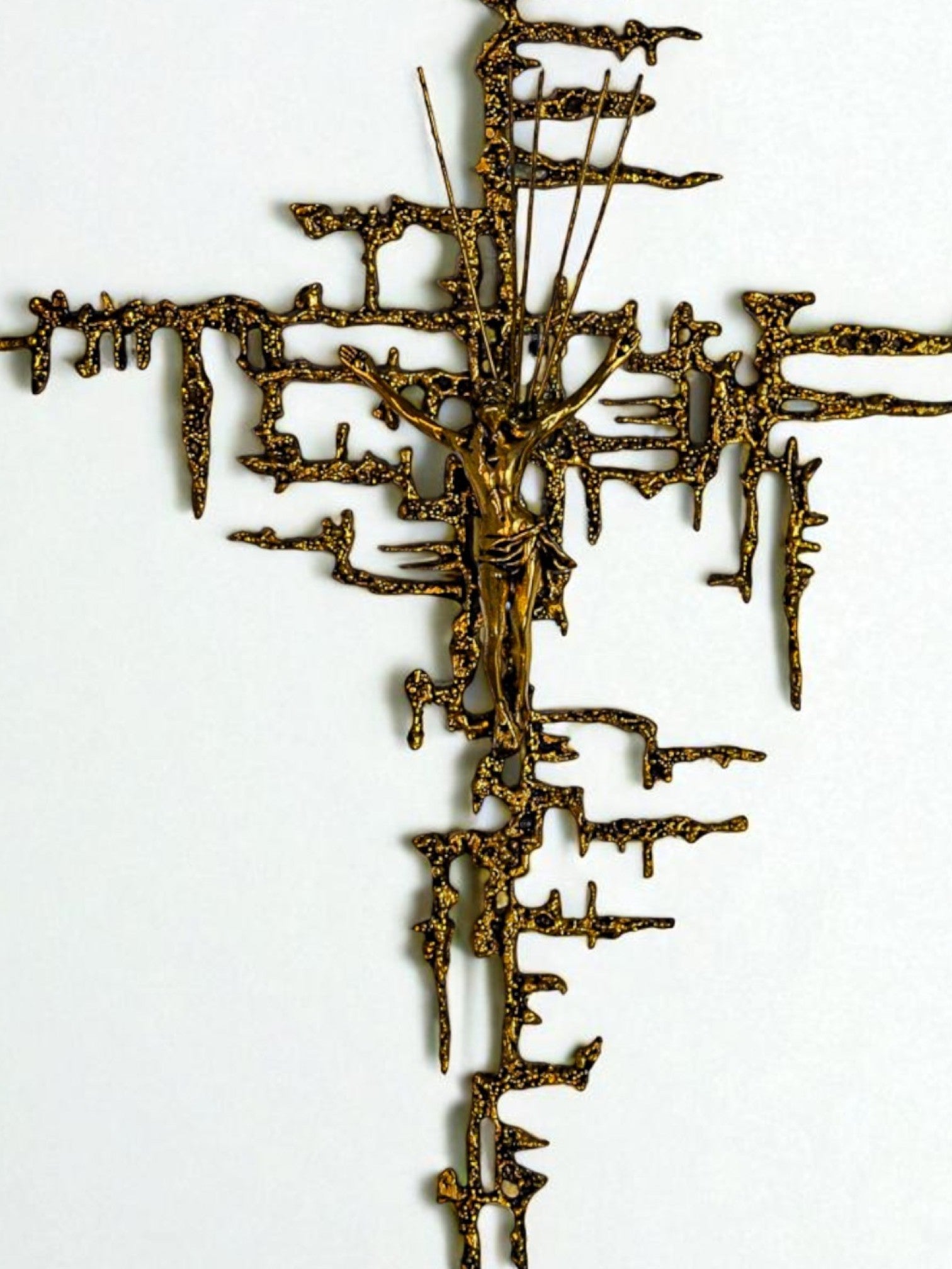 Spanish Brutalist Brass Crucifix after Dalí's Christ, Circa 1970's
