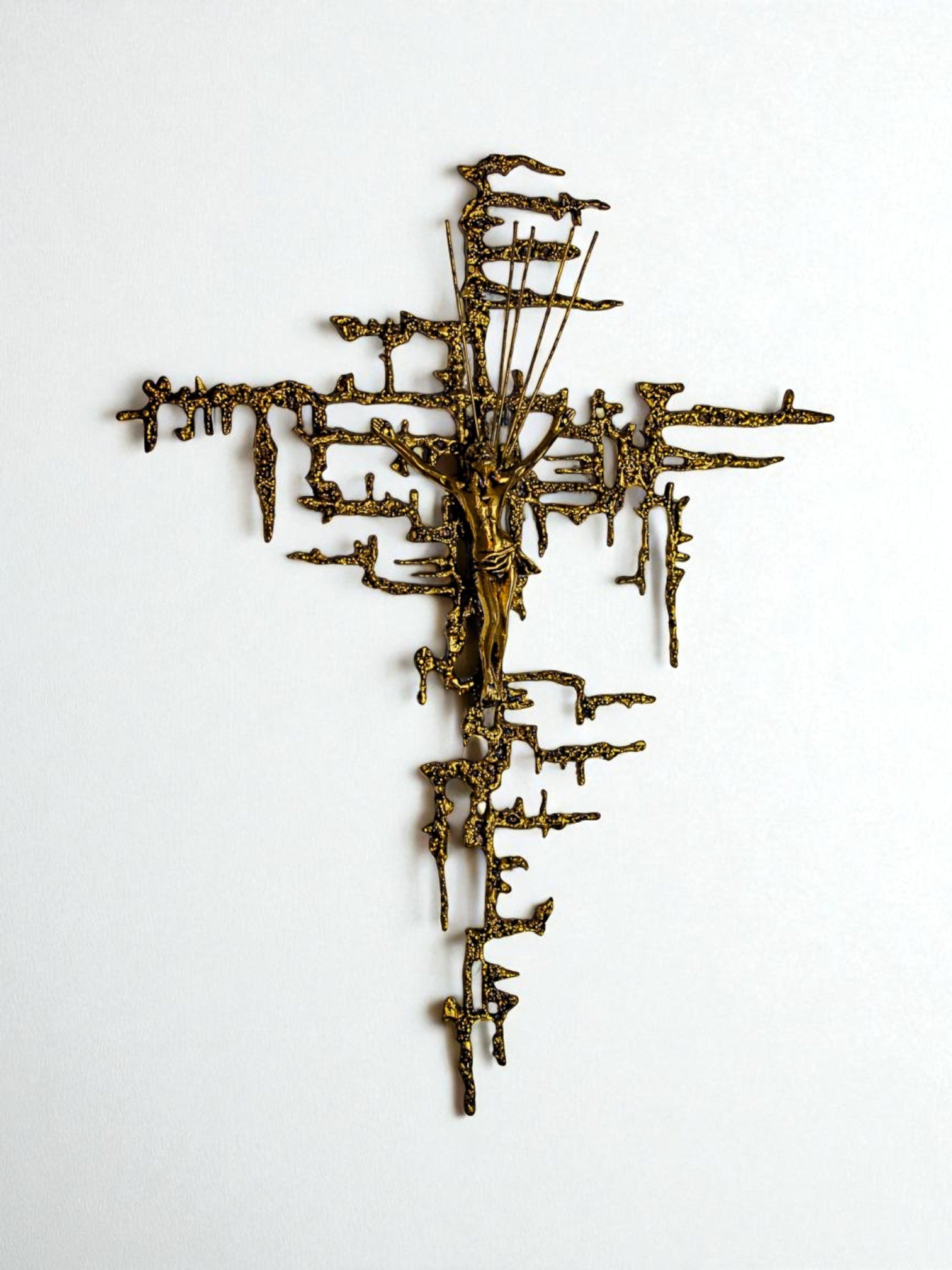 Spanish Brutalist Brass Crucifix after Dalí's Christ, Circa 1970's