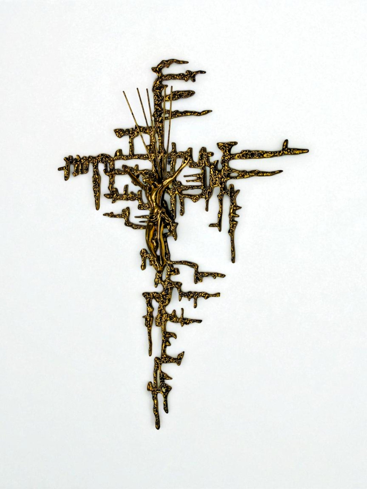 Spanish Brutalist Brass Crucifix after Dalí's Christ, Circa 1970's