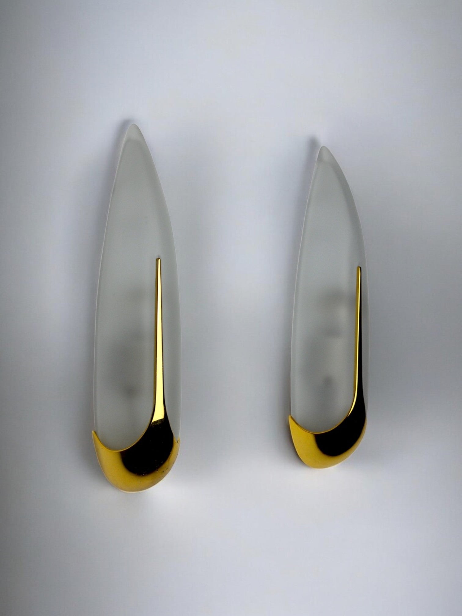 Pair of idearte "ear corn" sconces, glass and metal, Spain 1980