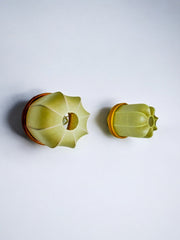 Pair of "cocoon" wall lights, resin and pine, Italy, 1970