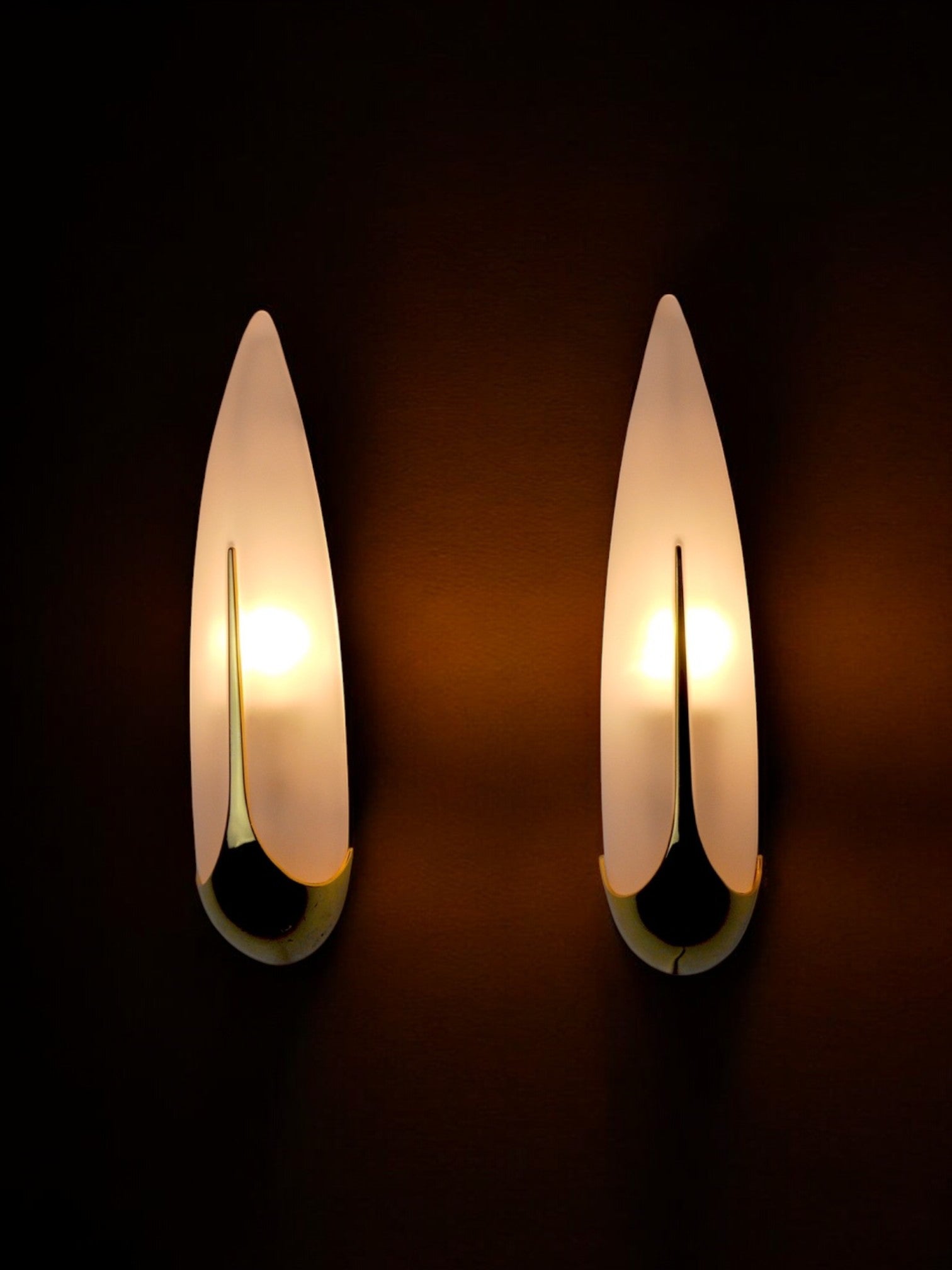 Pair of idearte "ear corn" sconces, glass and metal, Spain 1980