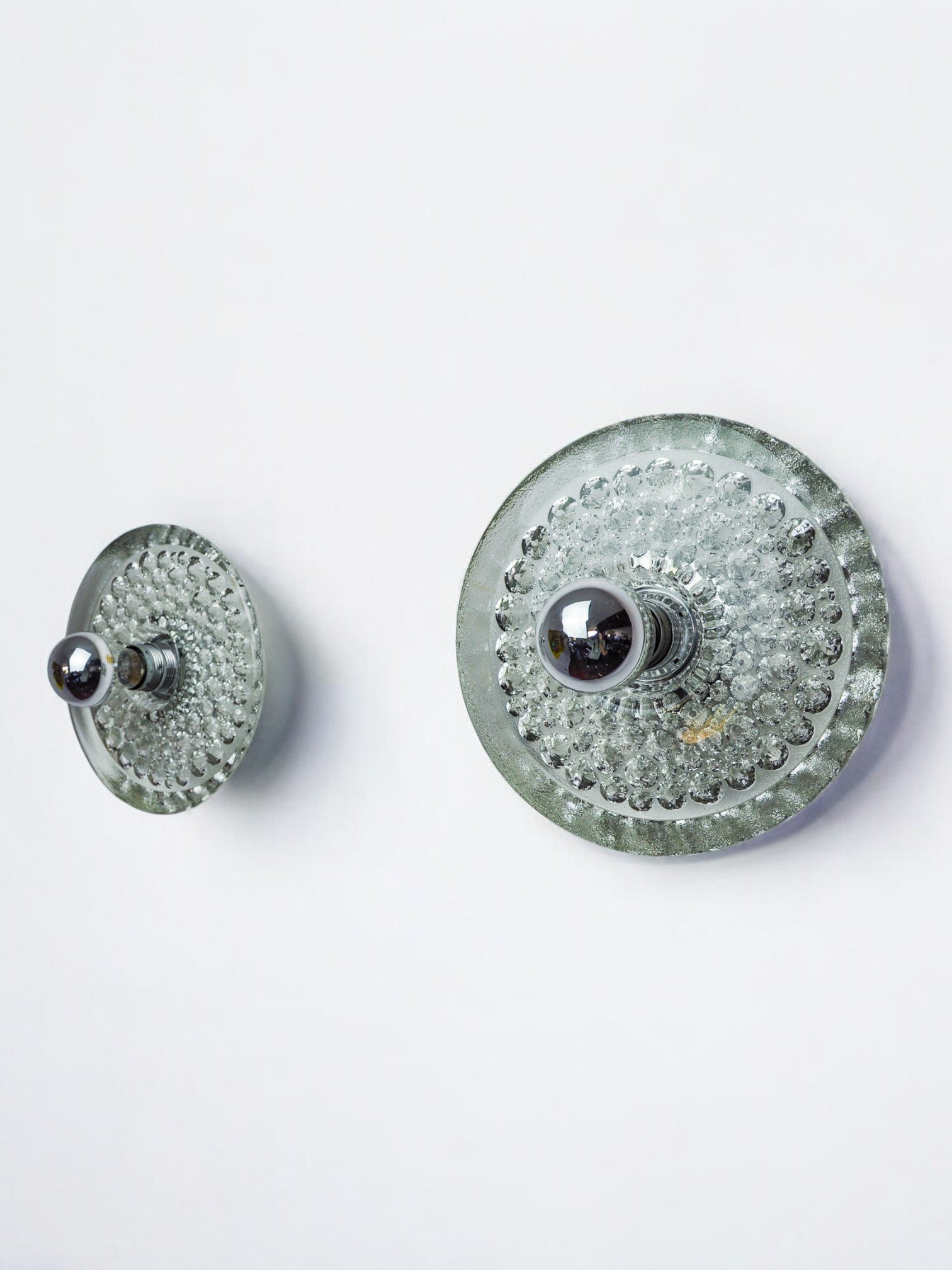 Pair of  circular Peill & Putzler wall lights, blown murano glass, Germany, 1970