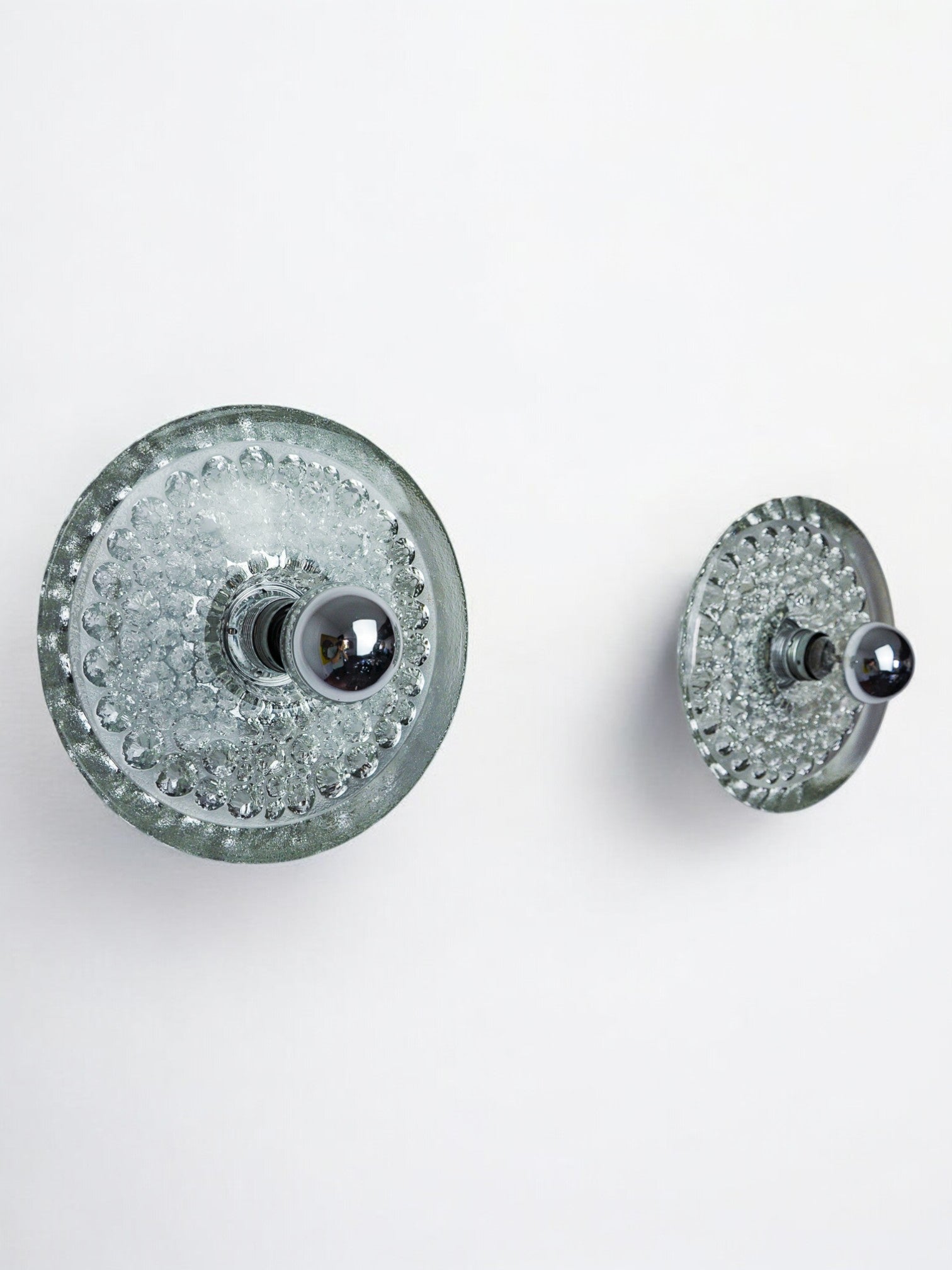 Pair of  circular Peill & Putzler wall lights, blown murano glass, Germany, 1970
