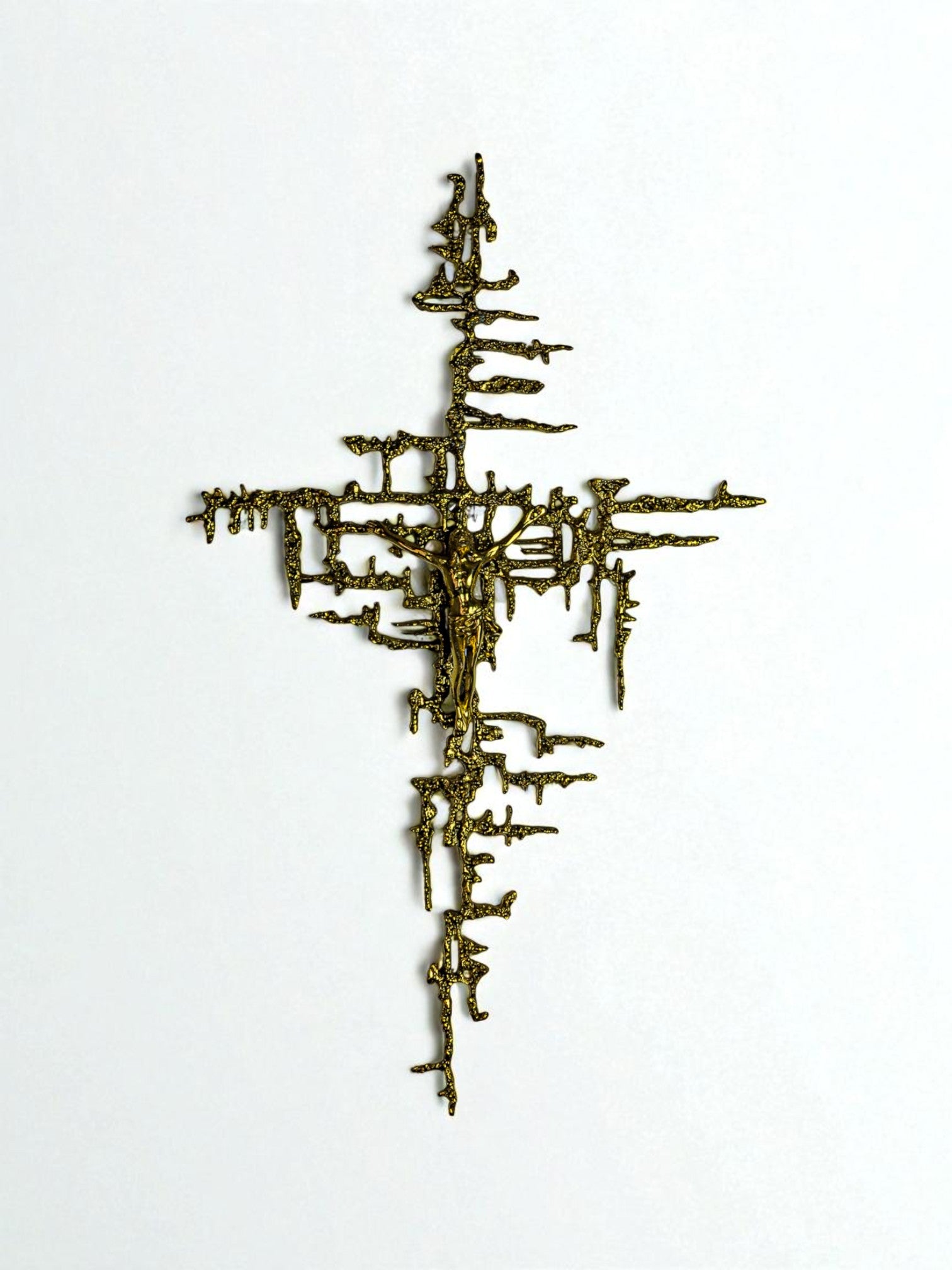 Spanish Brutalist Brass Crucifix after Dalí's Christ, 1970