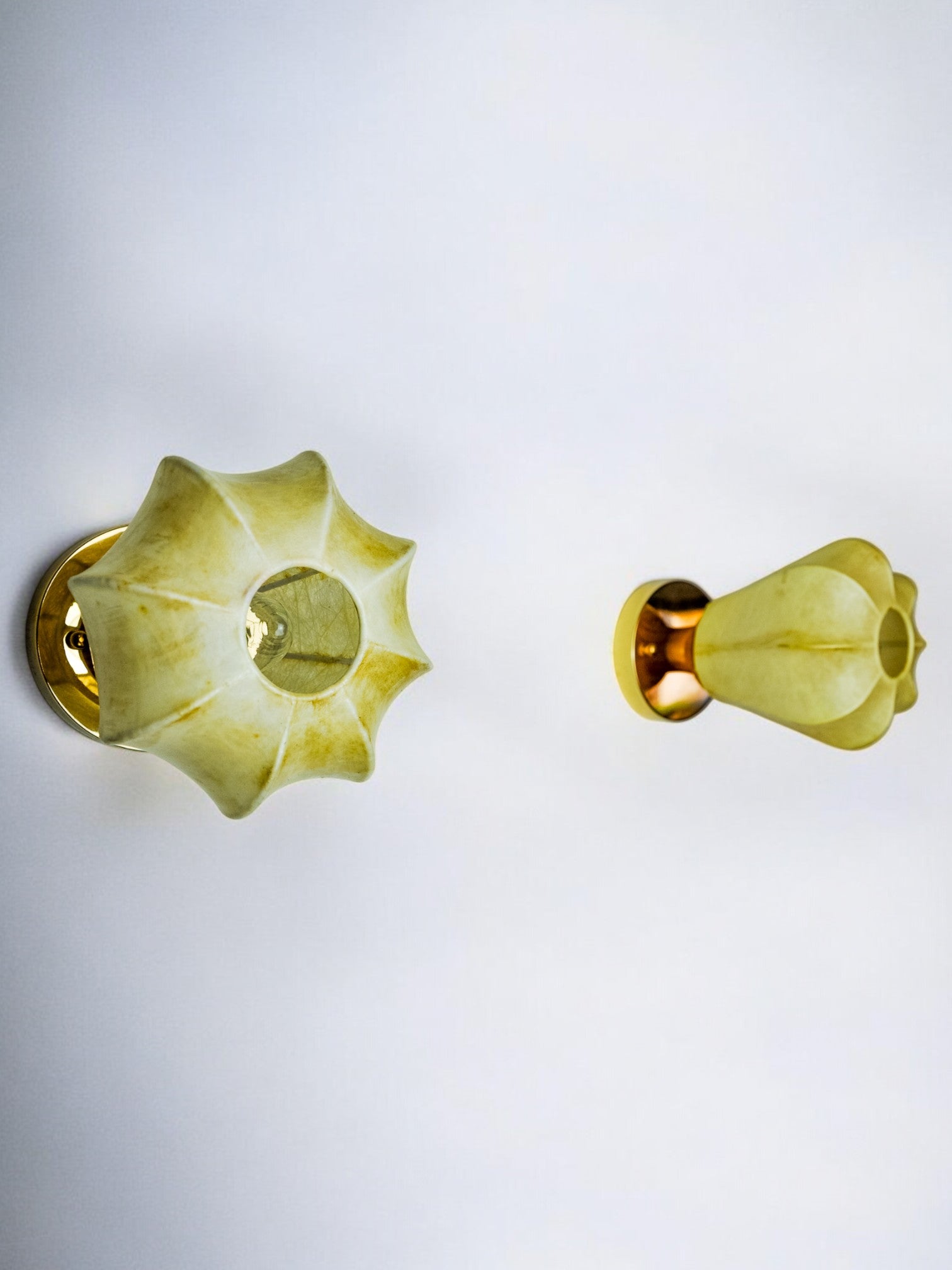 Pair of "Cocoon" wall lights, in resin and pine, Italy, 1970