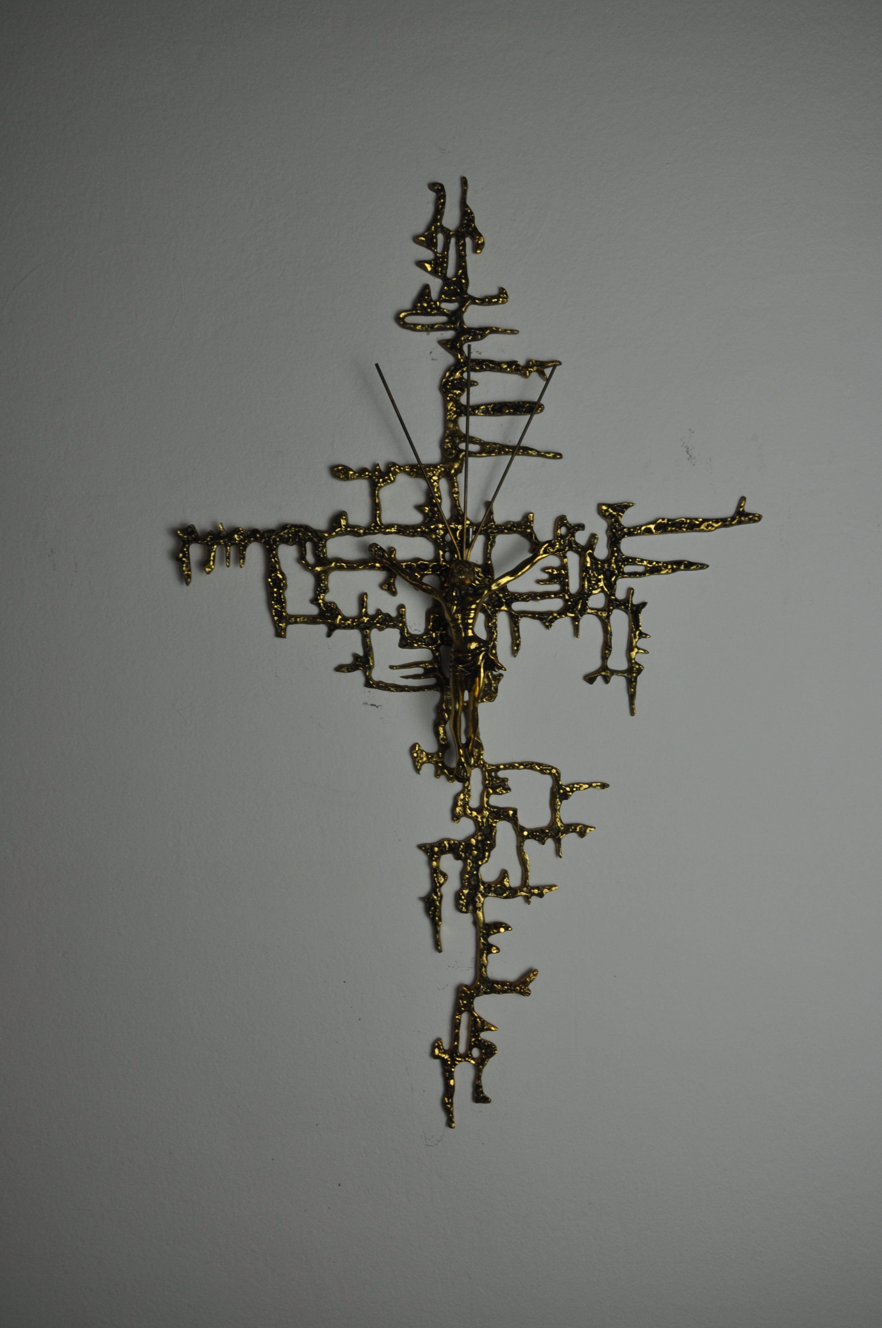 Spanish Brutalist Brass Crucifix after Dalí's Christ, 1970's