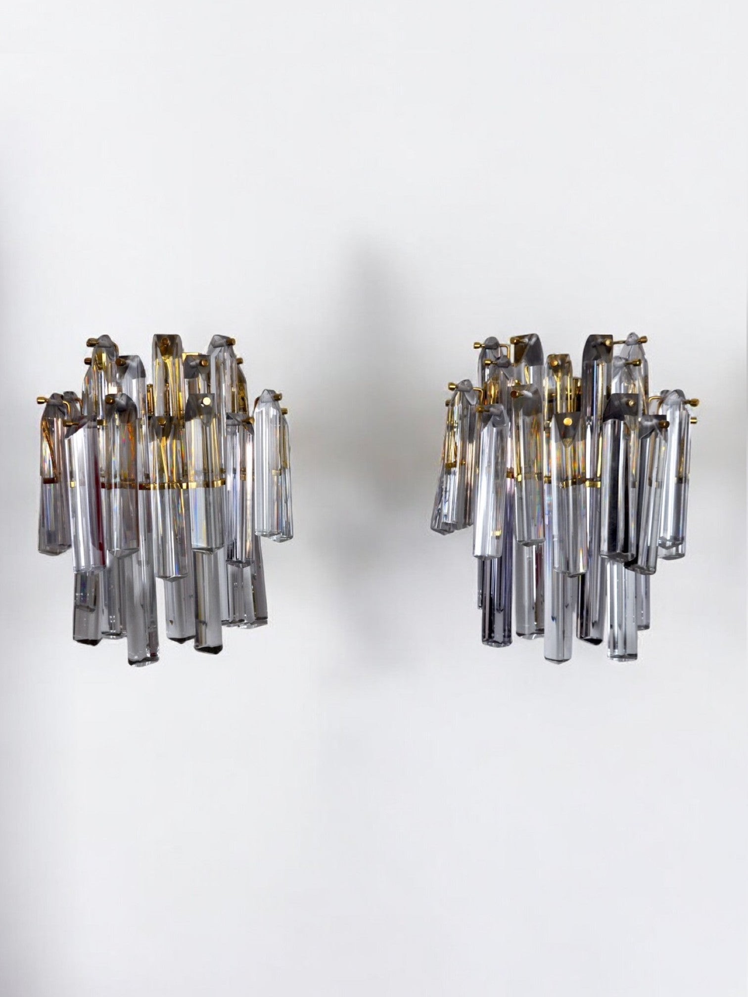 Pair of Venini Wall Lamps, 2 Levels, Murano Glass, Italy, 1970