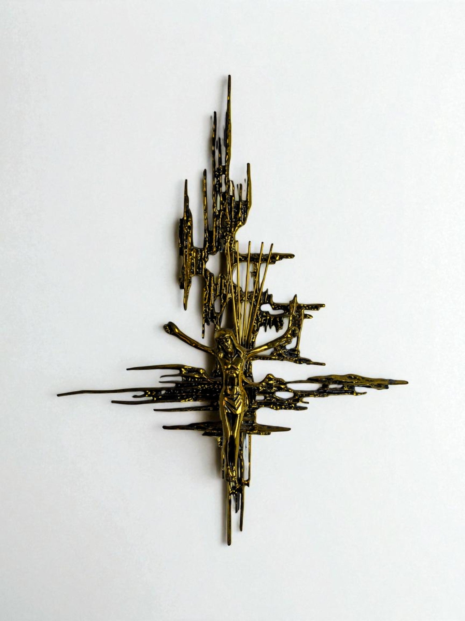 Spanish Brutalist Brass Crucifix after Dalí's Christ, 1970's