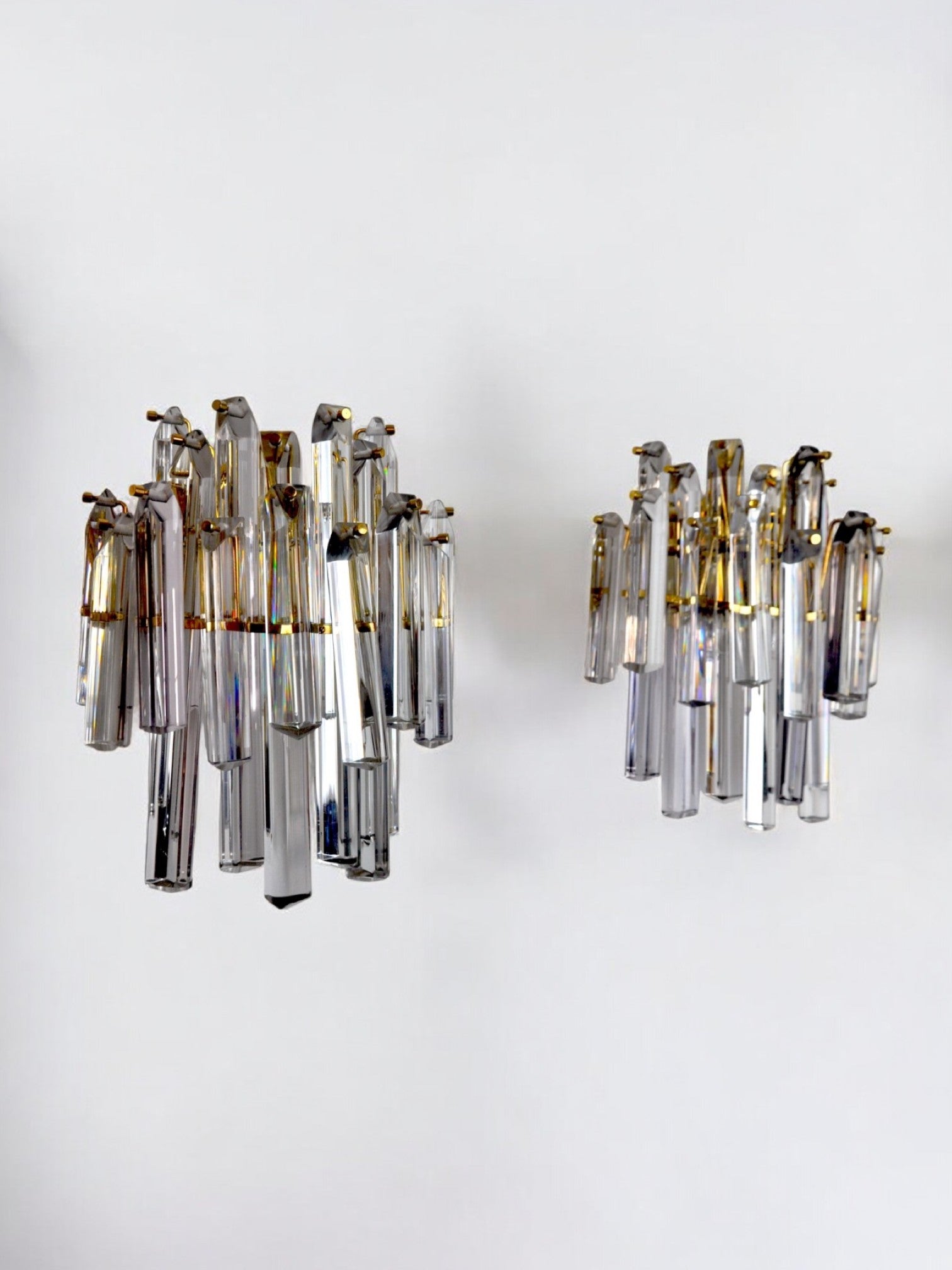 Pair of Venini Wall Lamps, 2 Levels, Murano Glass, Italy, 1970