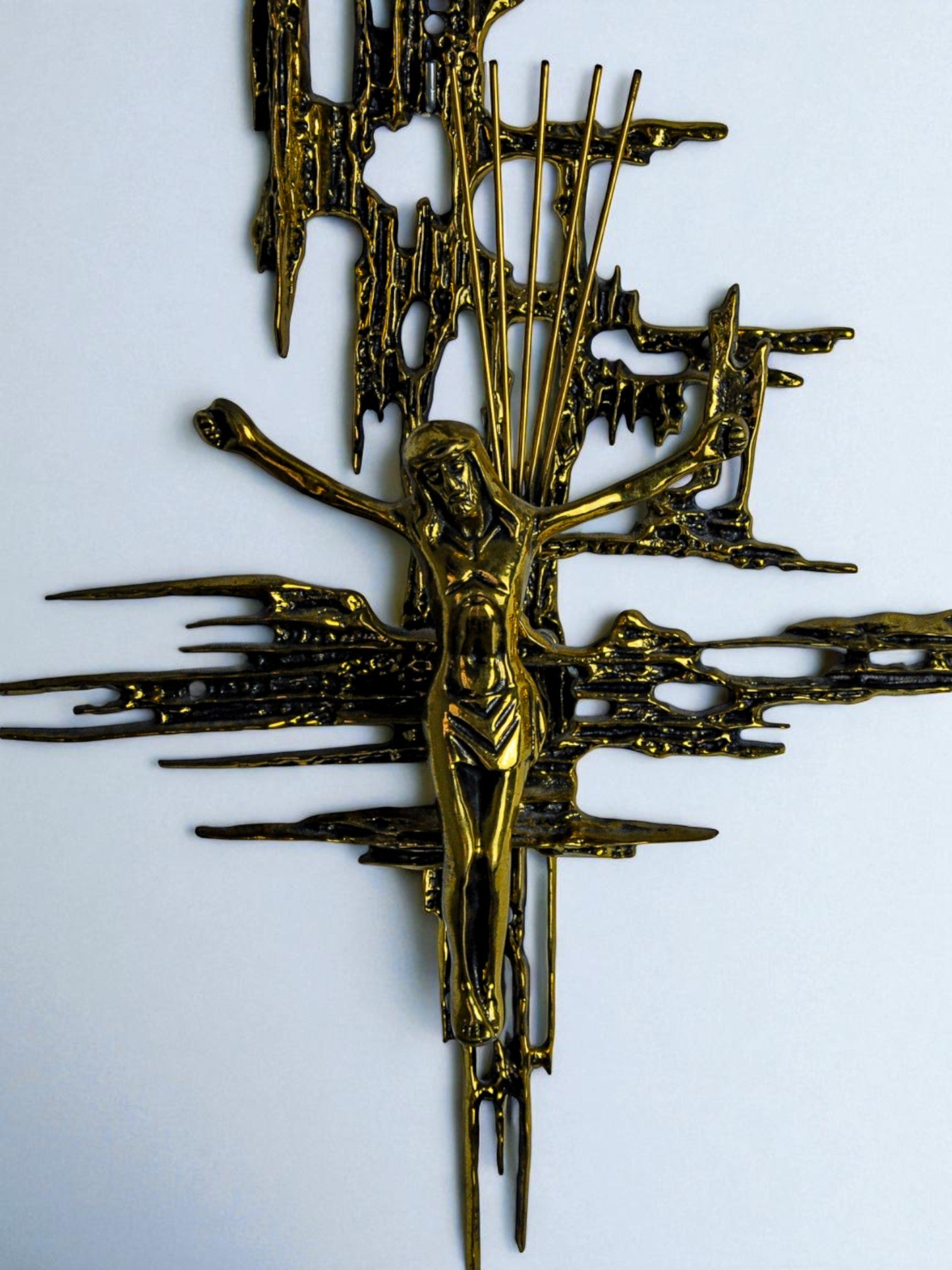 Spanish Brutalist Brass Crucifix after Dalí's Christ, 1970's
