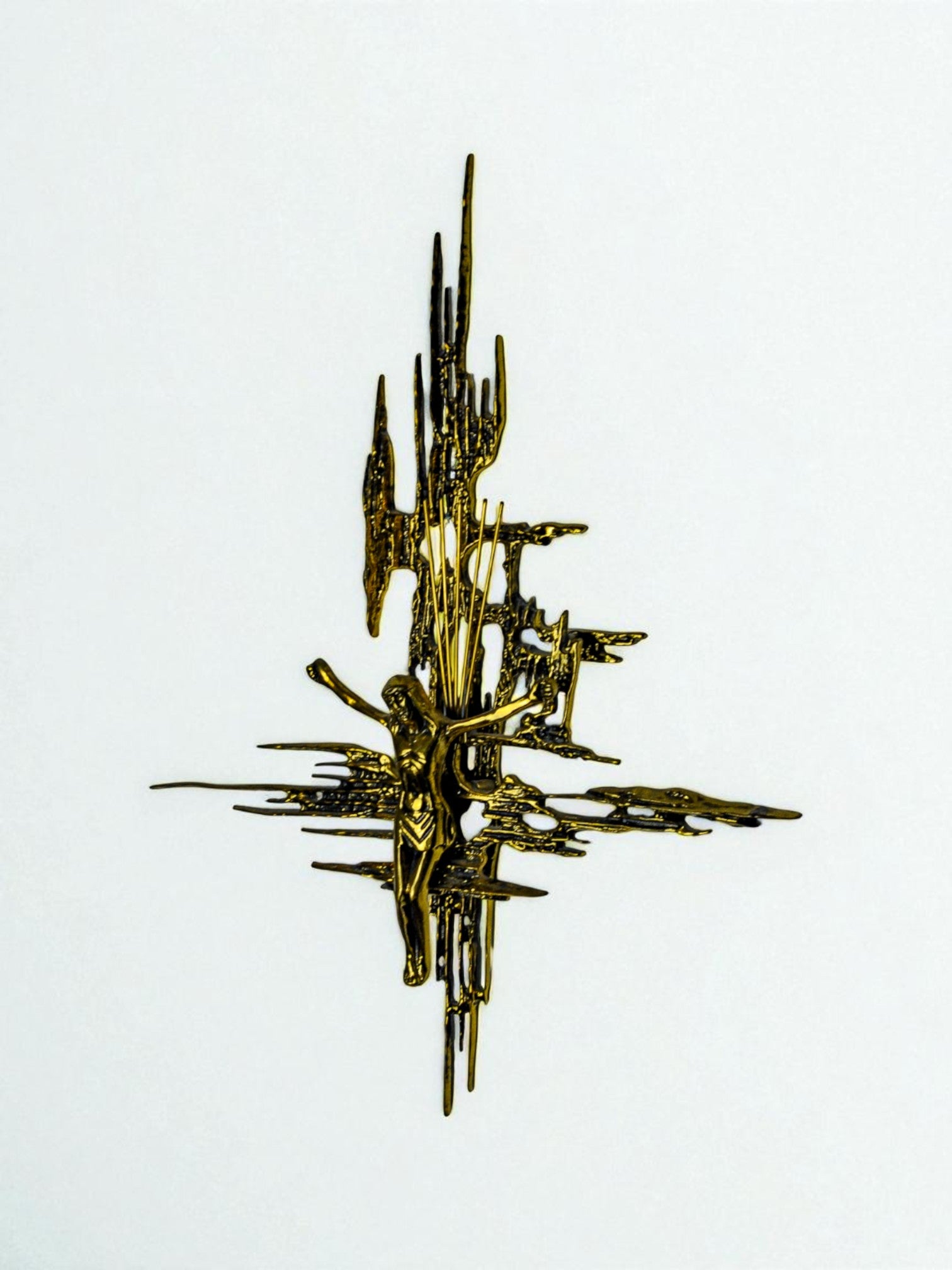 Spanish Brutalist Brass Crucifix after Dalí's Christ, 1970's