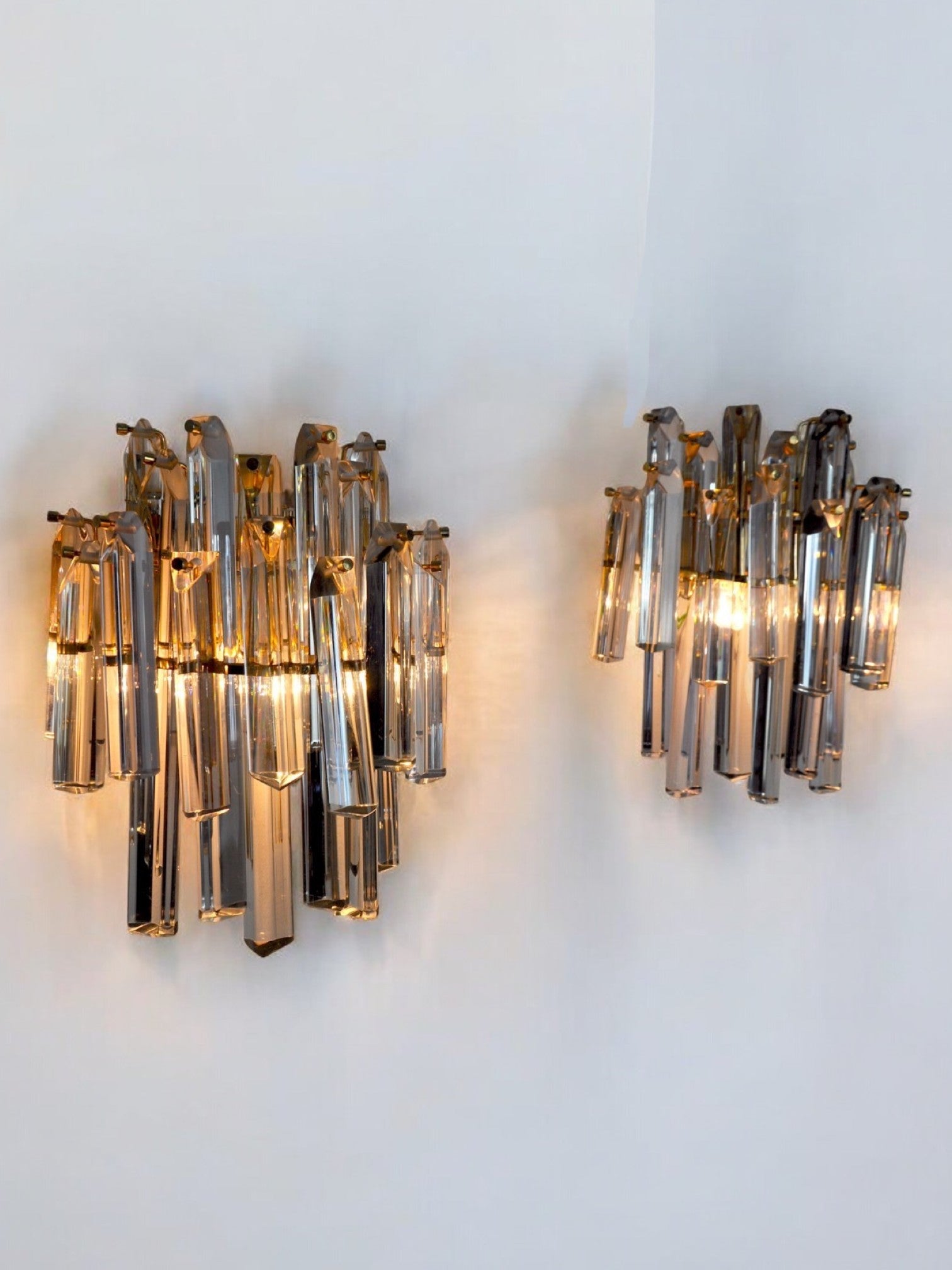 Pair of Venini Wall Lamps, 2 Levels, Murano Glass, Italy, 1970