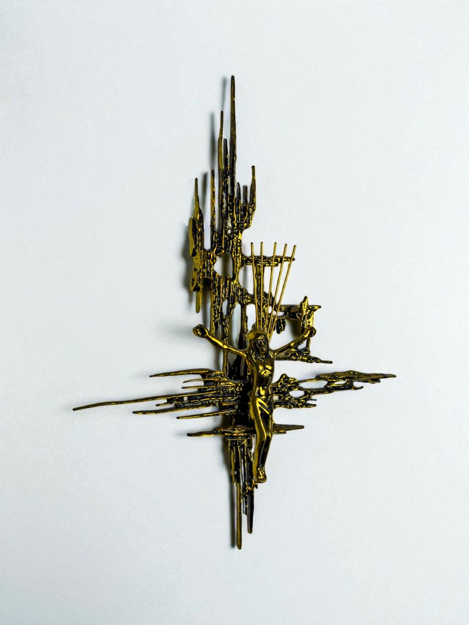 Spanish Brutalist Brass Crucifix after Dalí's Christ, 1970's