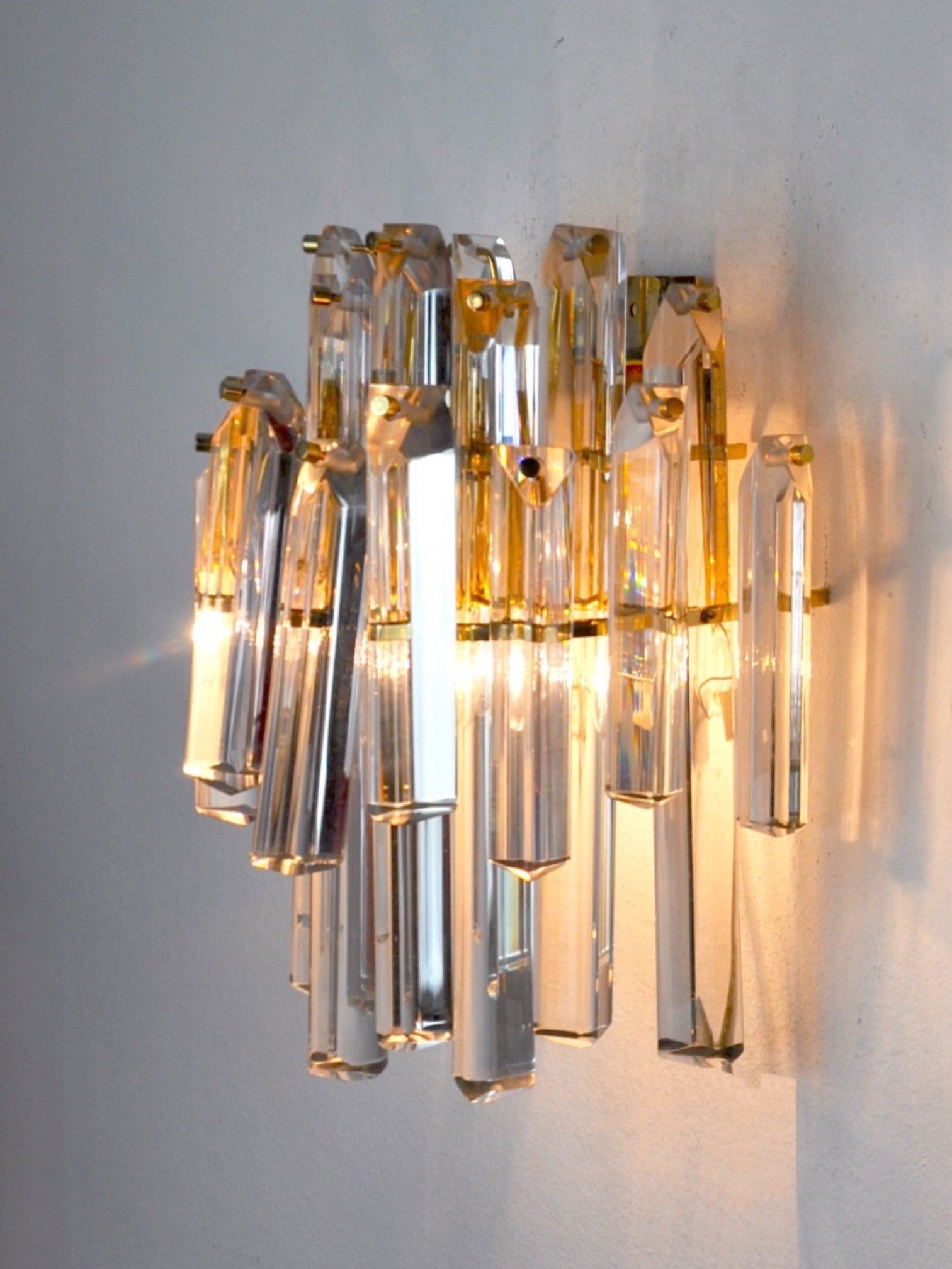 Pair of Venini Wall Lamps, 2 Levels, Murano Glass, Italy, 1970