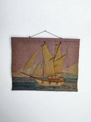 Spanish 1970s Folk Art Wool Tapestry – Sailing Dhow at Sunset