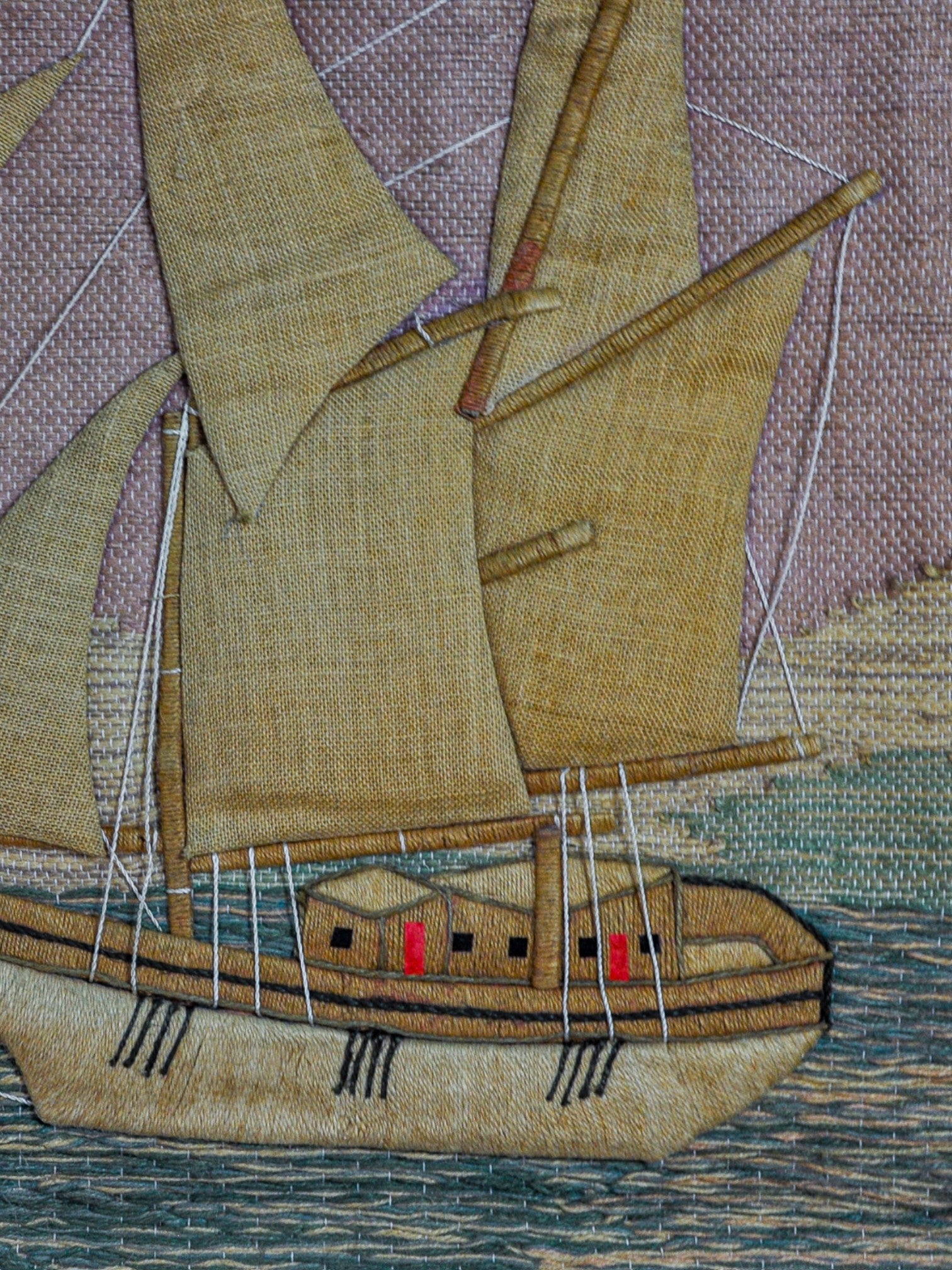 Spanish 1970s Folk Art Wool Tapestry – Sailing Dhow at Sunset