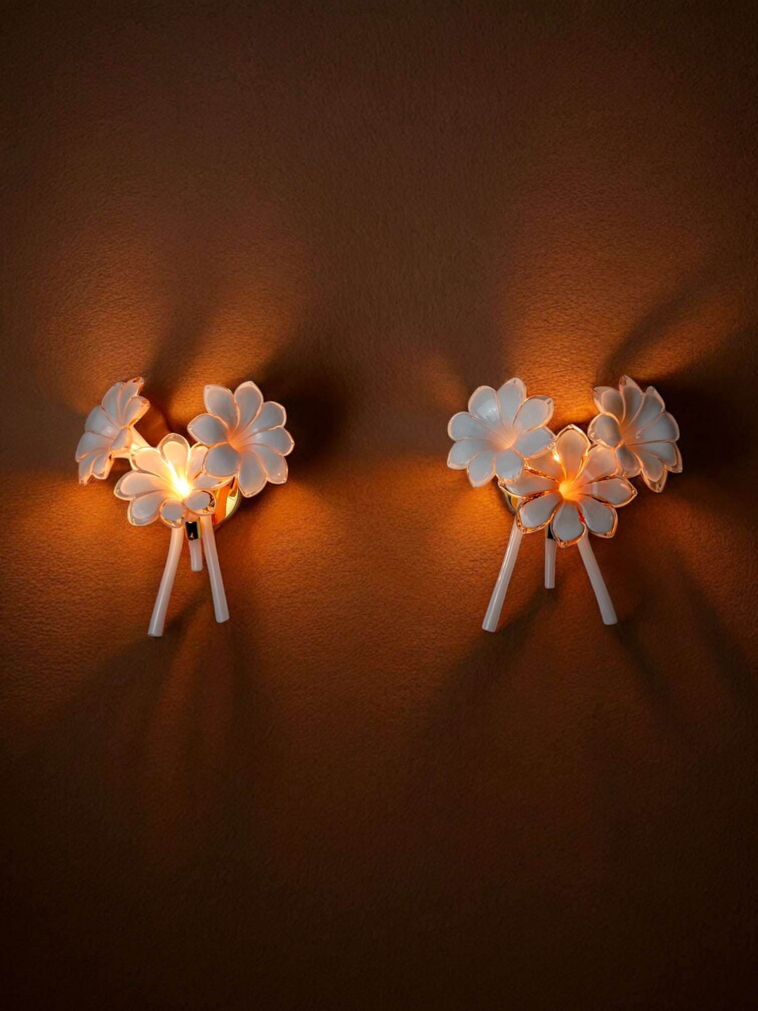 Pair of pink Calla lily sconces, murano glass, Italy, 1970