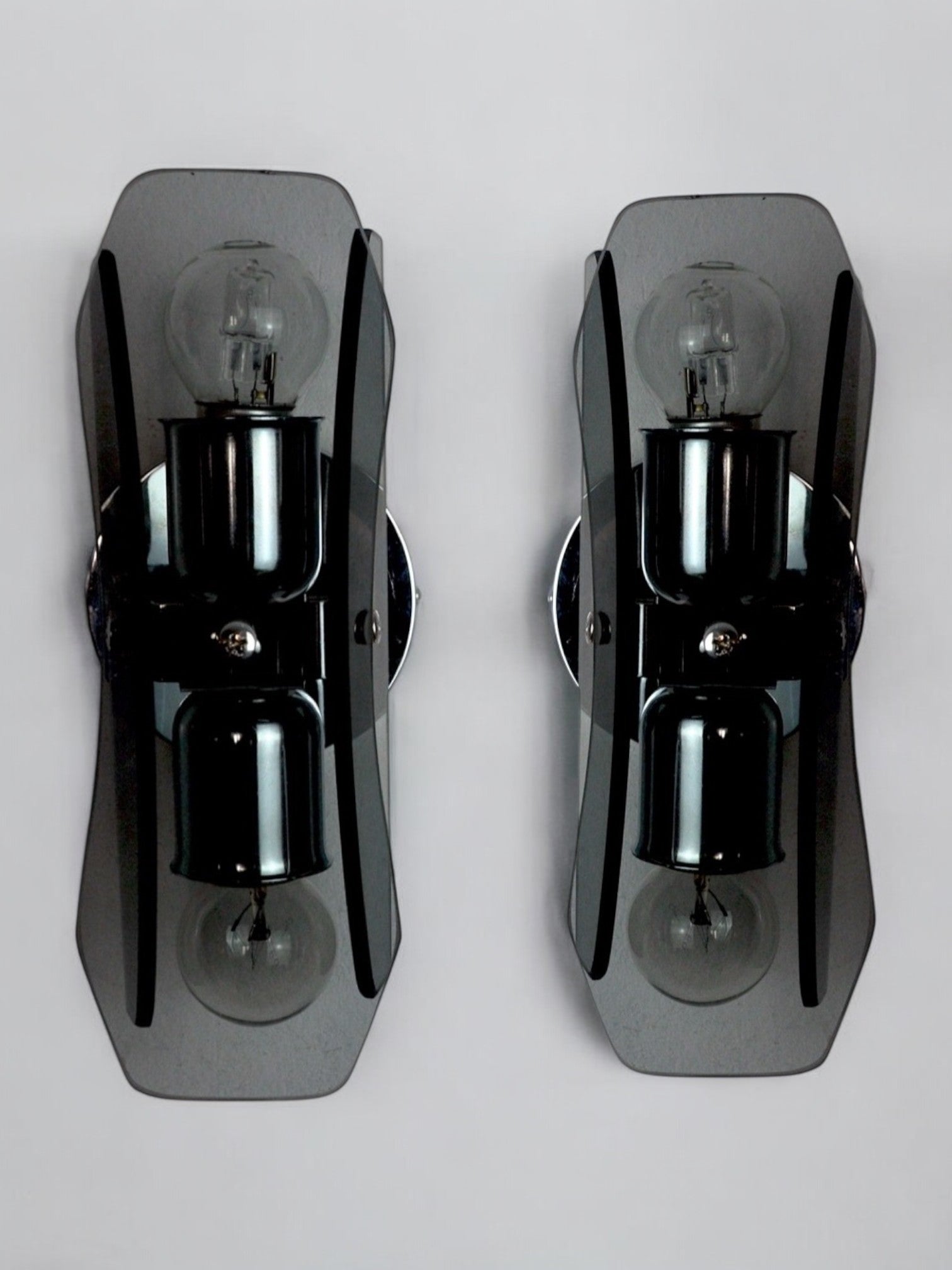 Pair of black Veca sconces, murano glass, Italy, 1960