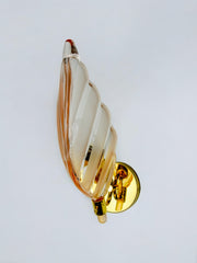 Italian Pink Leaf-Shaped Murano Glass Wall Sconce, Gilt Brass, Italy, 1970s