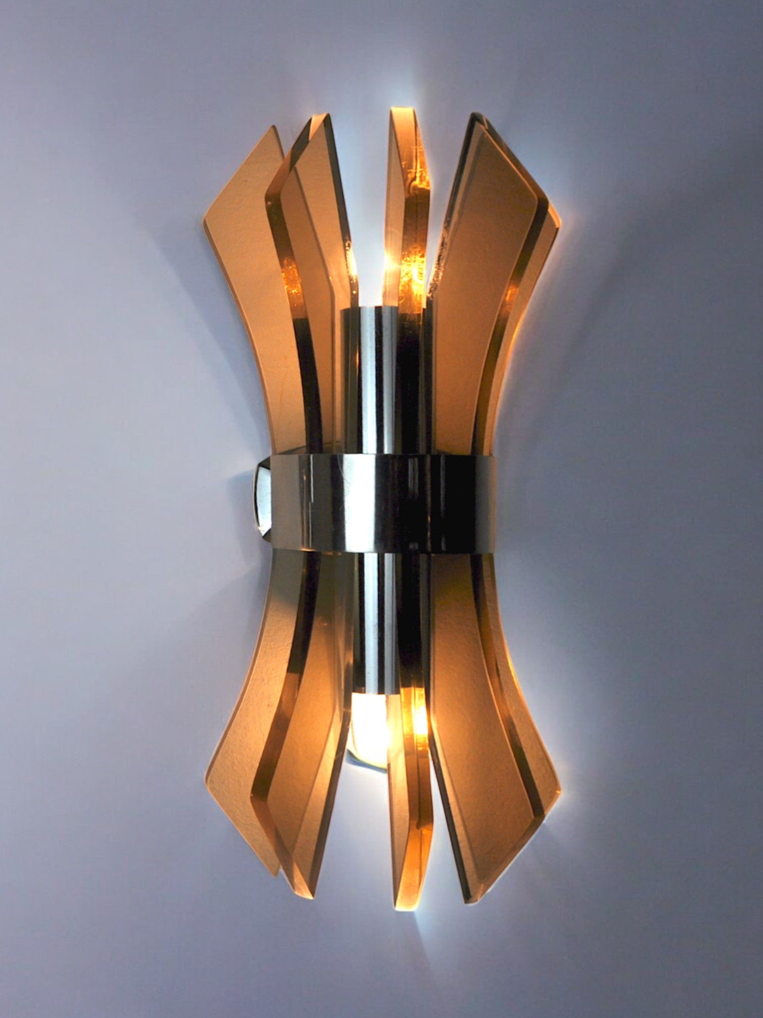 Veca Sconce, methacrylate and chromed structure, Italy 1970