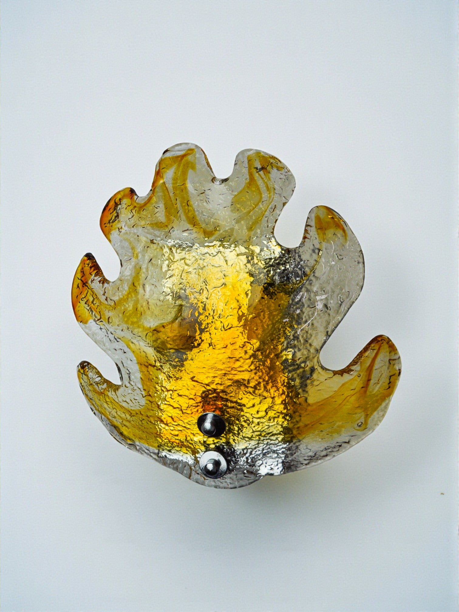 Pair of xl "leaf" wall lights by Murano Mazzega in orange frosted glass Italy 1970