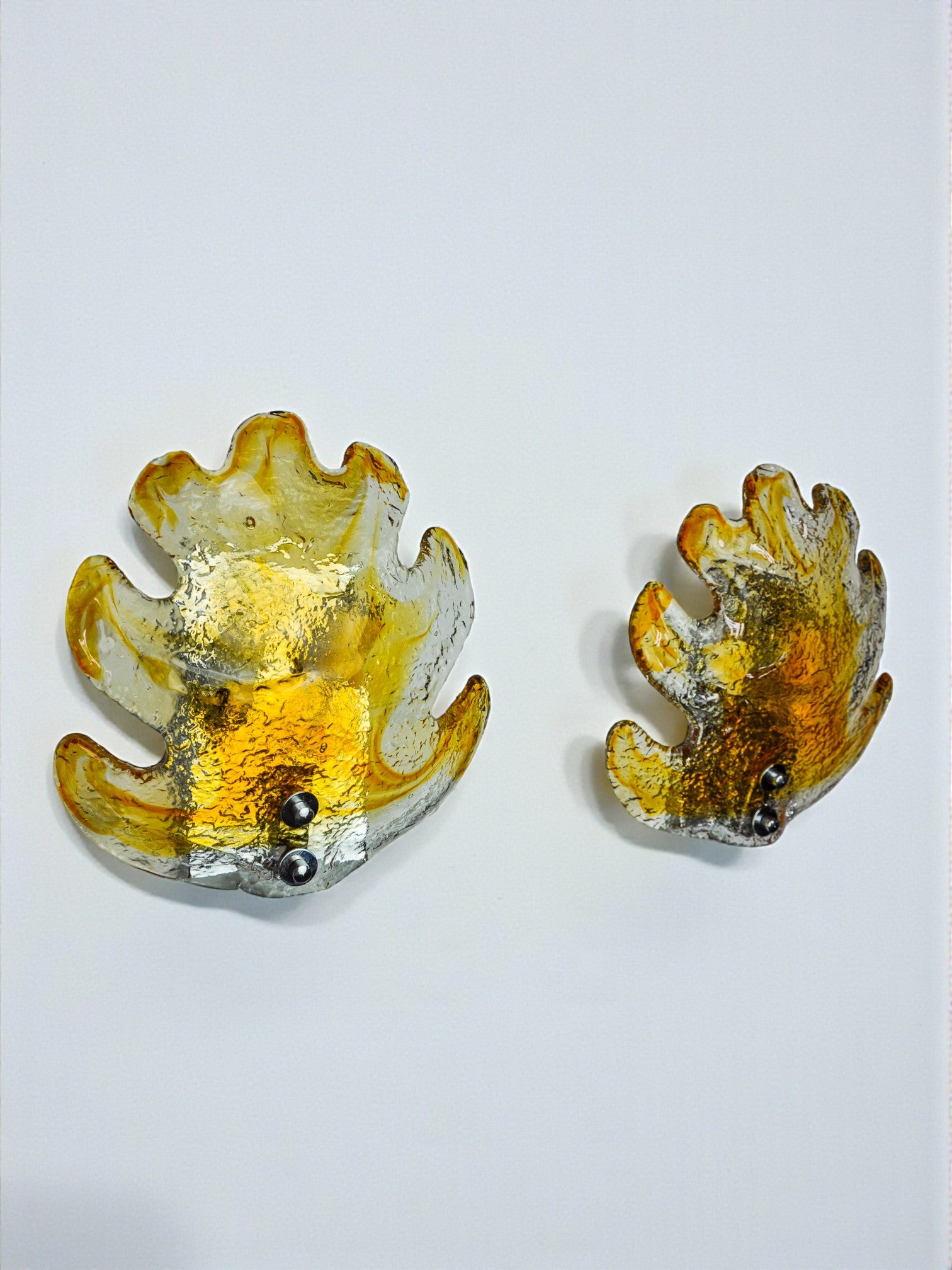 Pair of xl "leaf" wall lights by Murano Mazzega in orange frosted glass Italy 1970