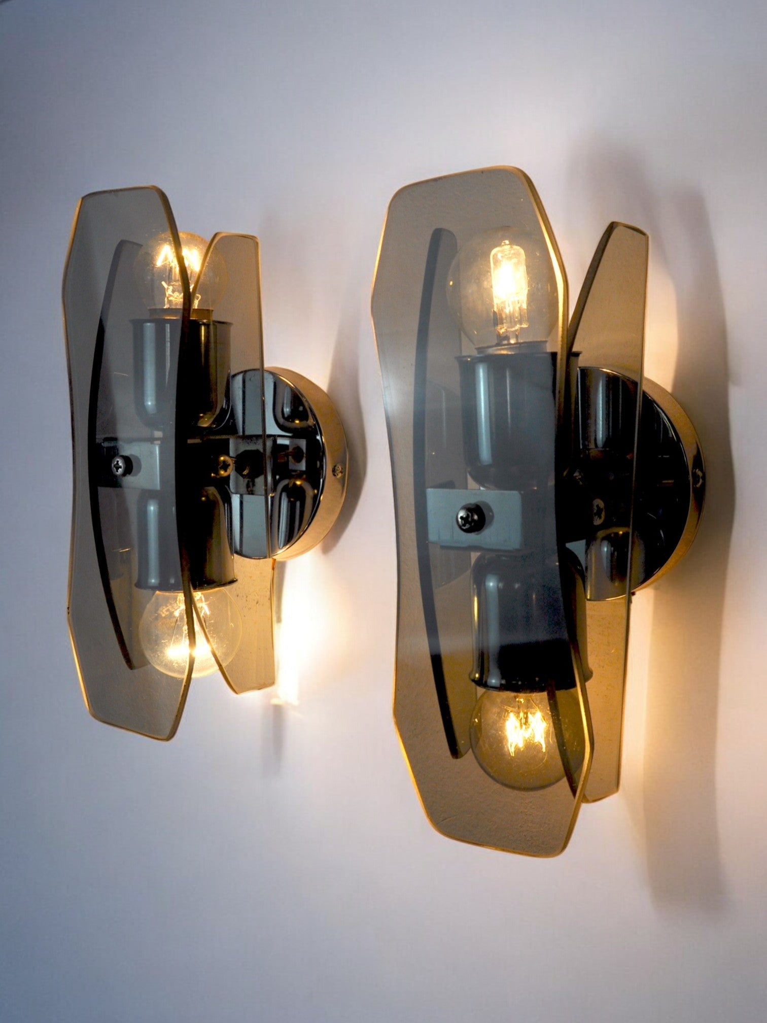 Pair of black Veca sconces, murano glass, Italy, 1960