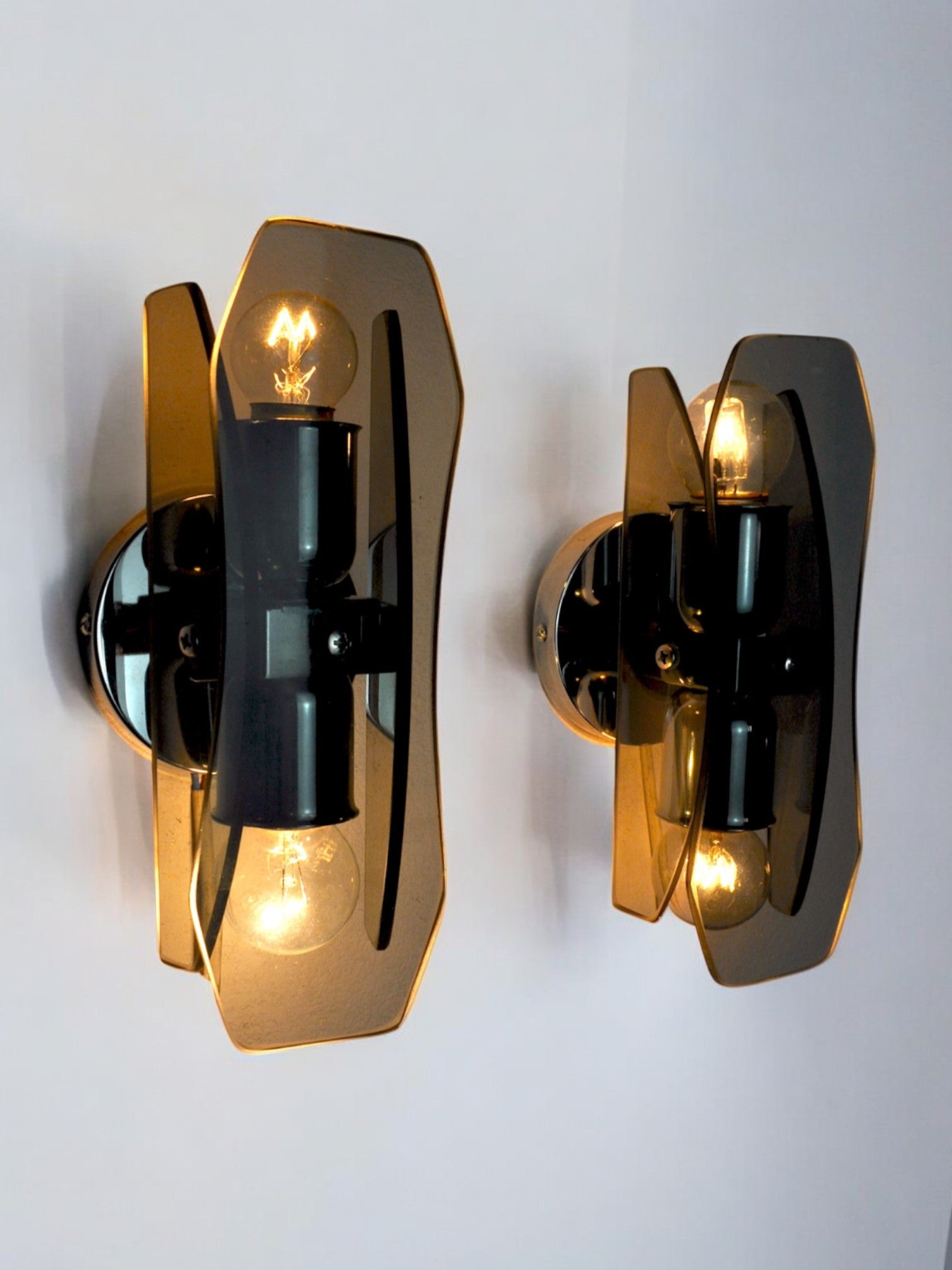 Pair of black Veca sconces, murano glass, Italy, 1960