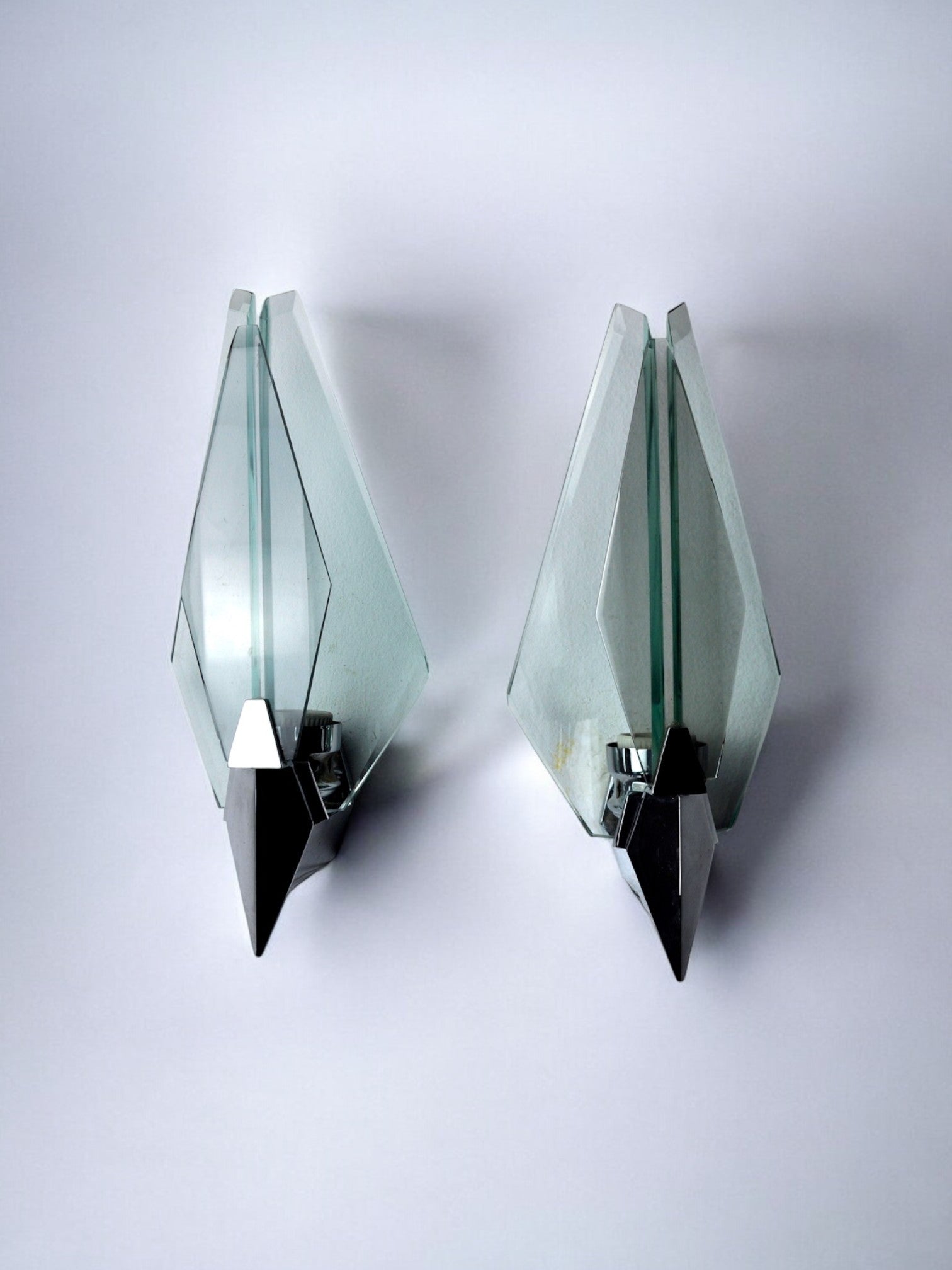 Pair of Veca sconces, murano blue cut glass, Italy, 1970