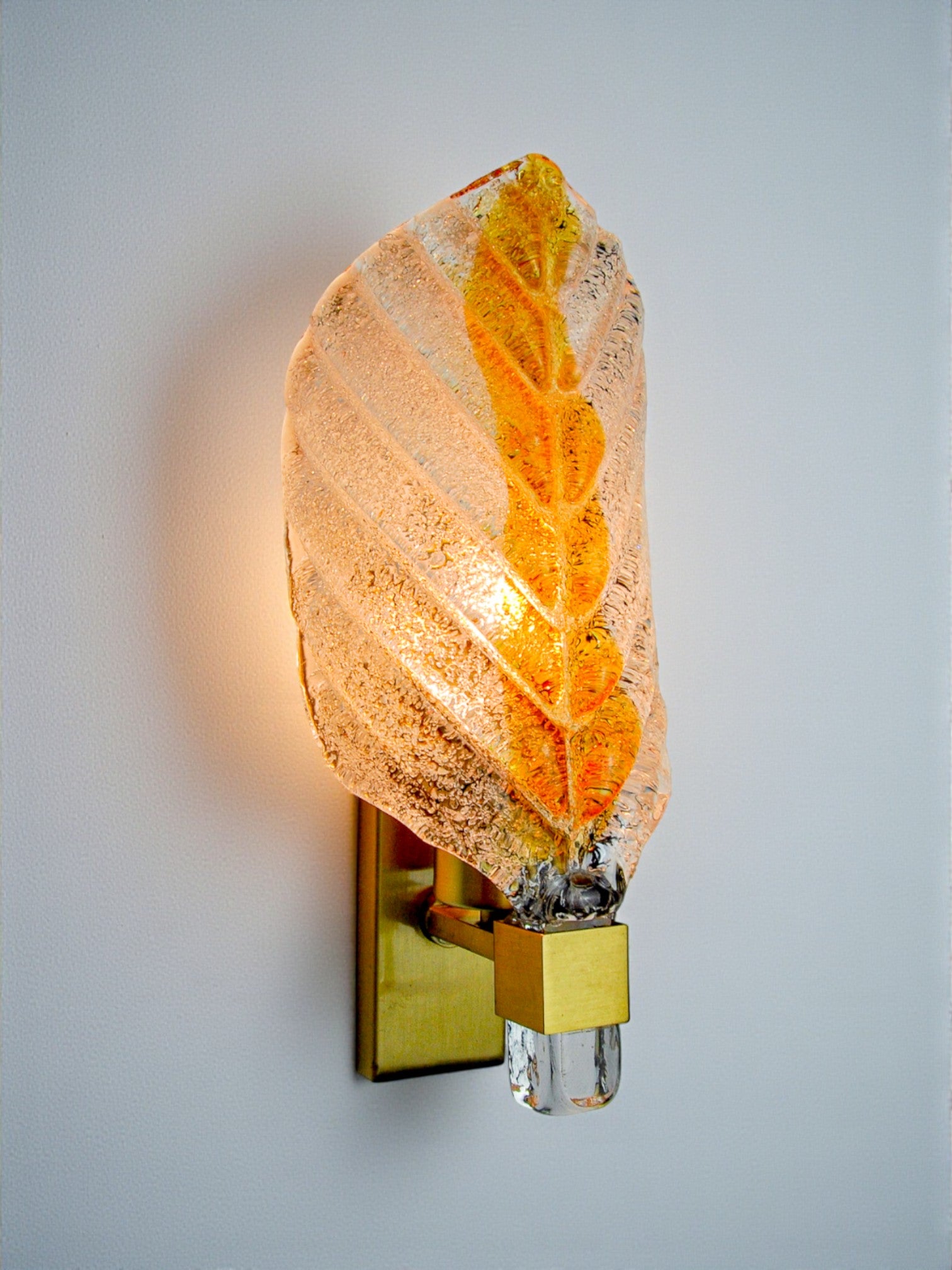 Recessed "leaf" sconce by Mazzega, orange frosted Murano glass, Italy, 1970