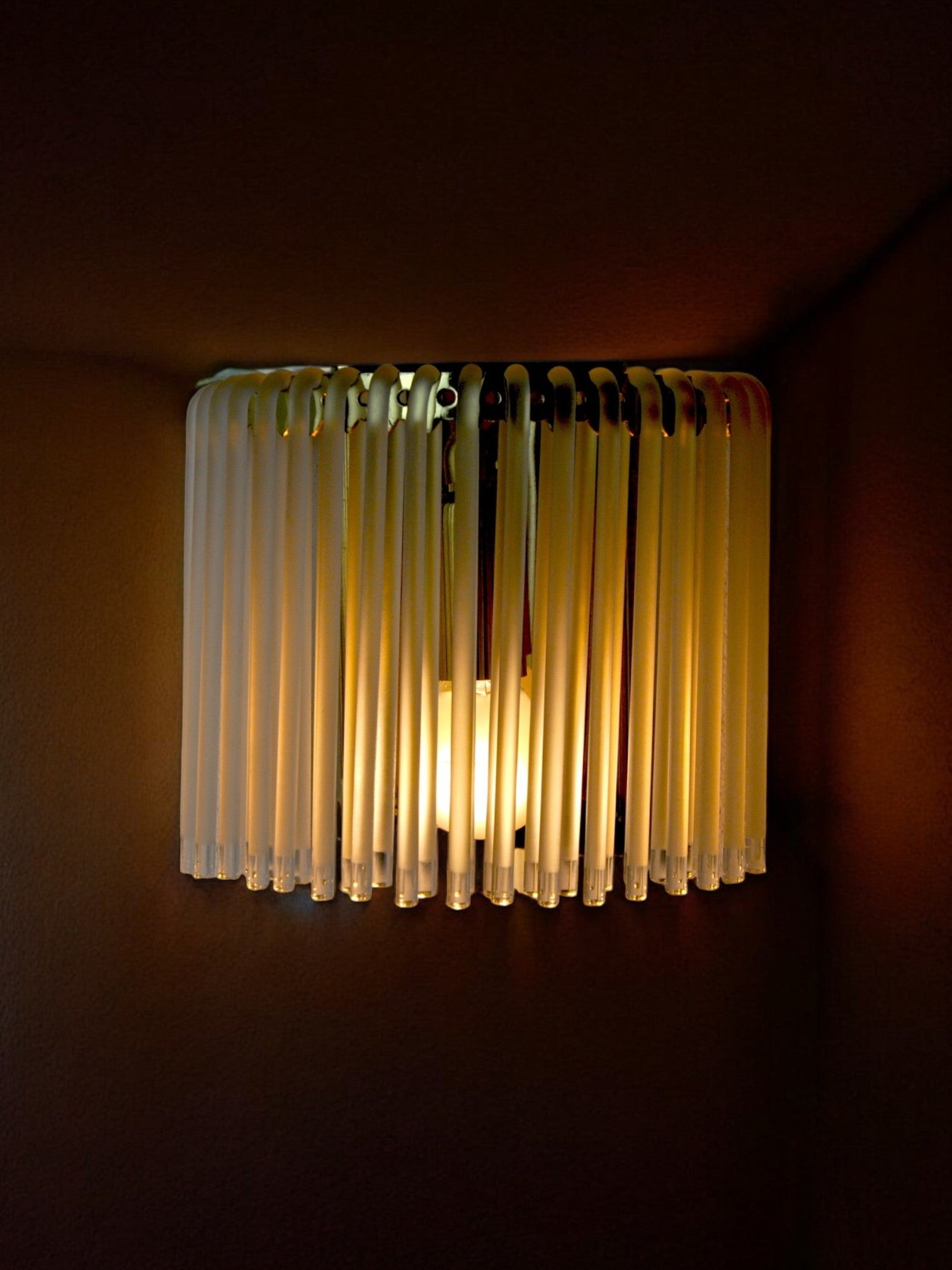 Venini wall light, murano tubular curved crystals, Italy, 1970s