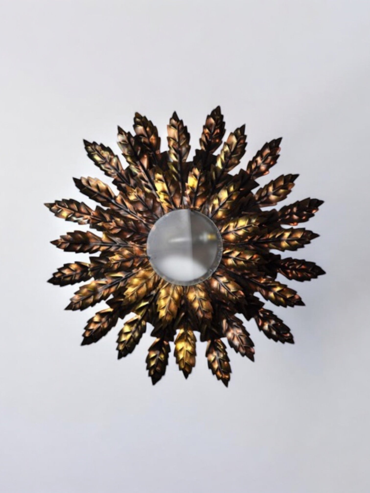 Sun floral wall lamp, gilded metal, italy, 1970