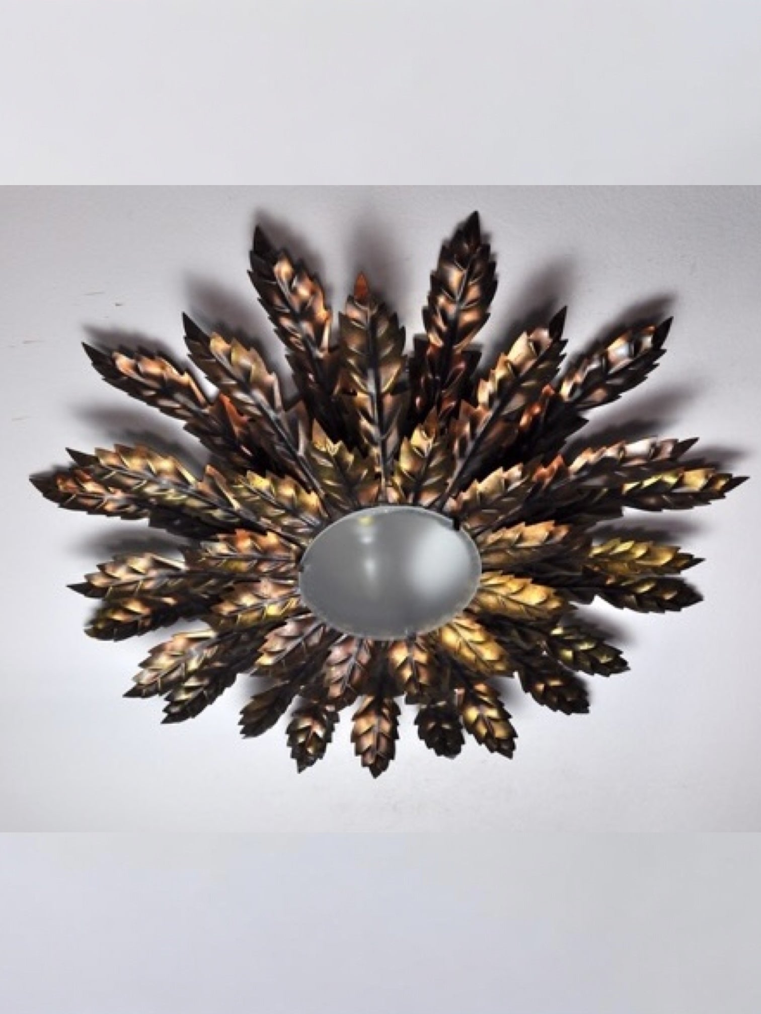 Sunburst Flush Mount Ceiling Light in Gilt Metal, Spain, 1960s