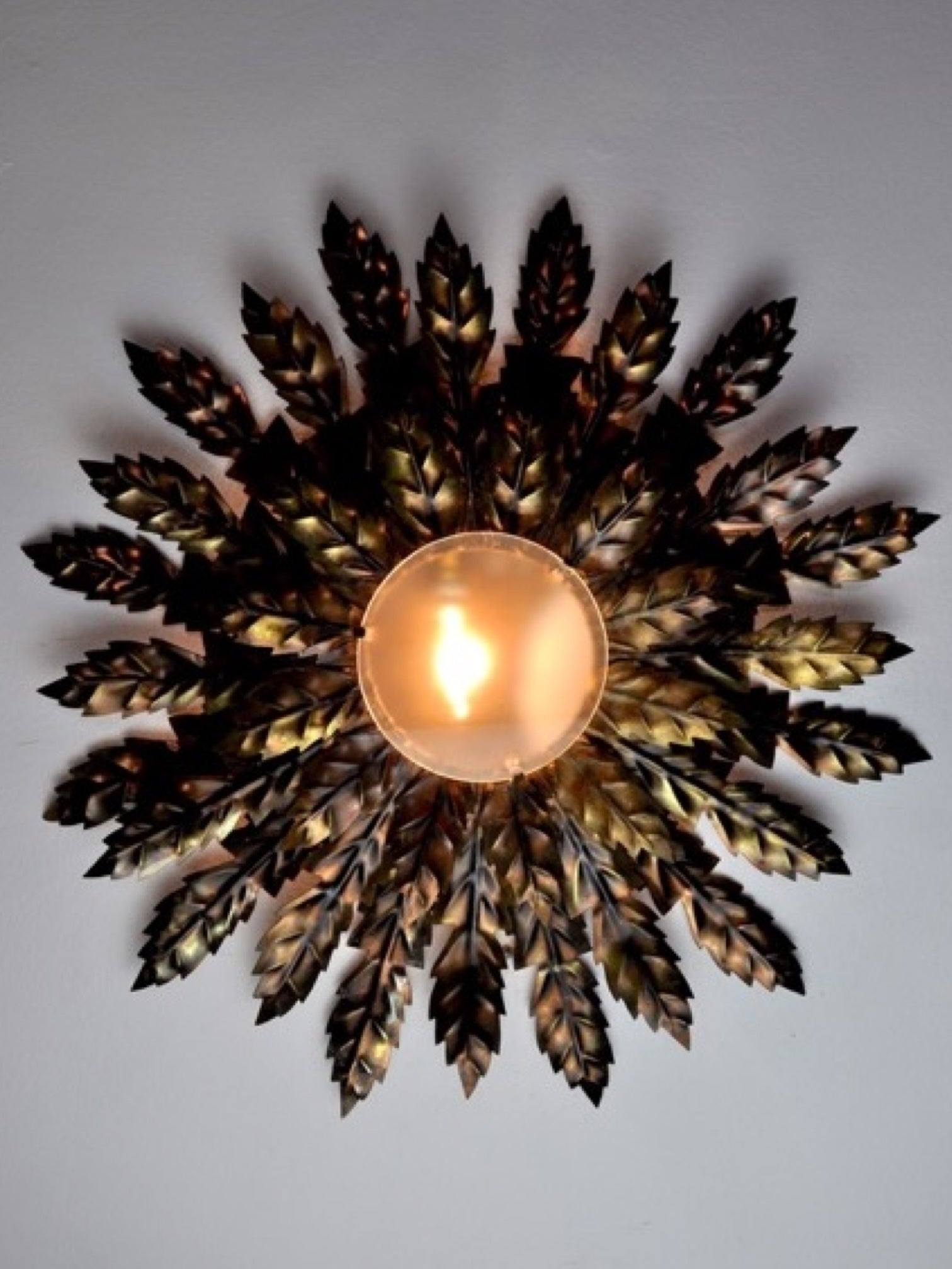 Sunburst Flush Mount Ceiling Light in Gilt Metal, Spain, 1960s