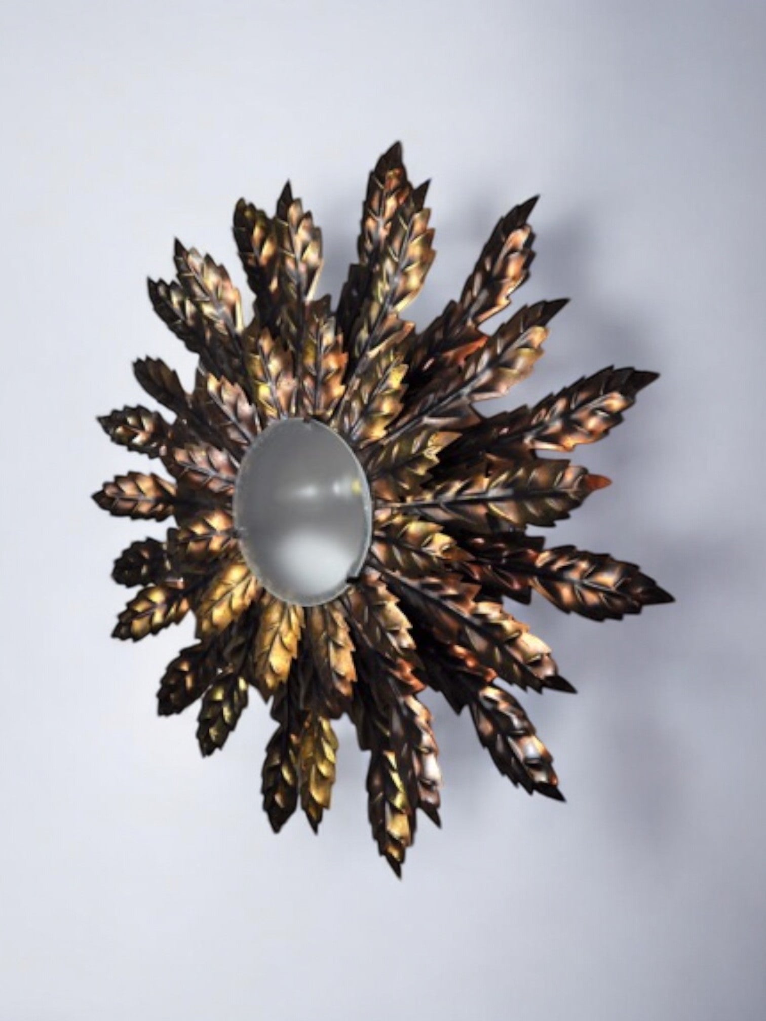 Sun floral wall lamp, gilded metal, italy, 1970