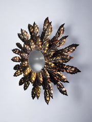 Sun floral wall lamp, gilded metal, italy, 1970