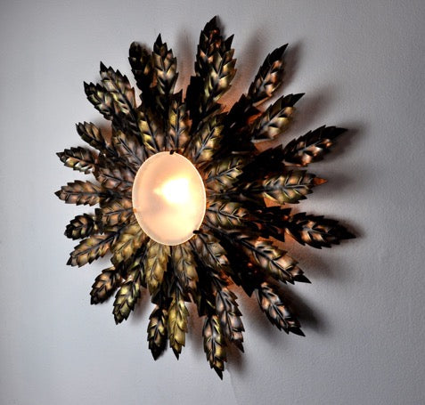 Sunburst Flush Mount Ceiling Light in Gilt Metal, Spain, 1960s