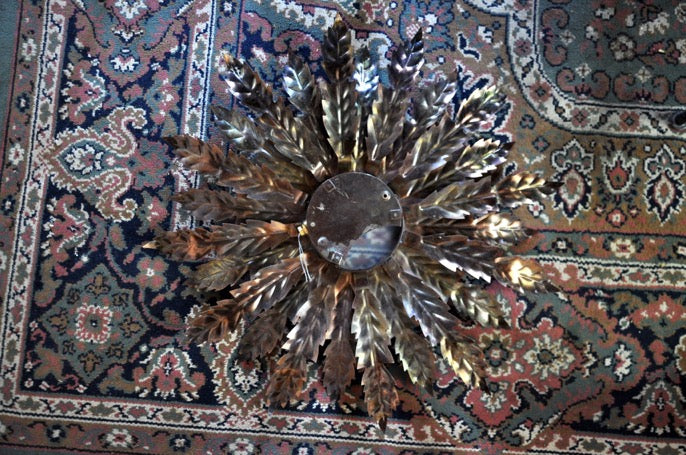 Sunburst Flush Mount Ceiling Light in Gilt Metal, Spain, 1960s