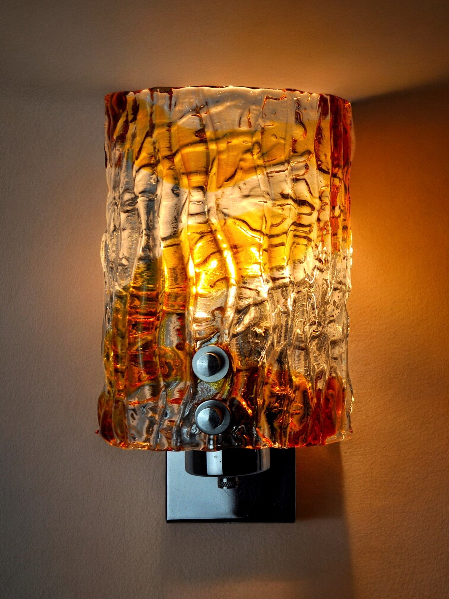 Carlo Nason for Murano Mazzega orange sconce, two-tone Murano glas, Italy 1970