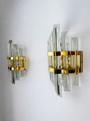Pair of Venini cut glass sconces Murano Italy 1970