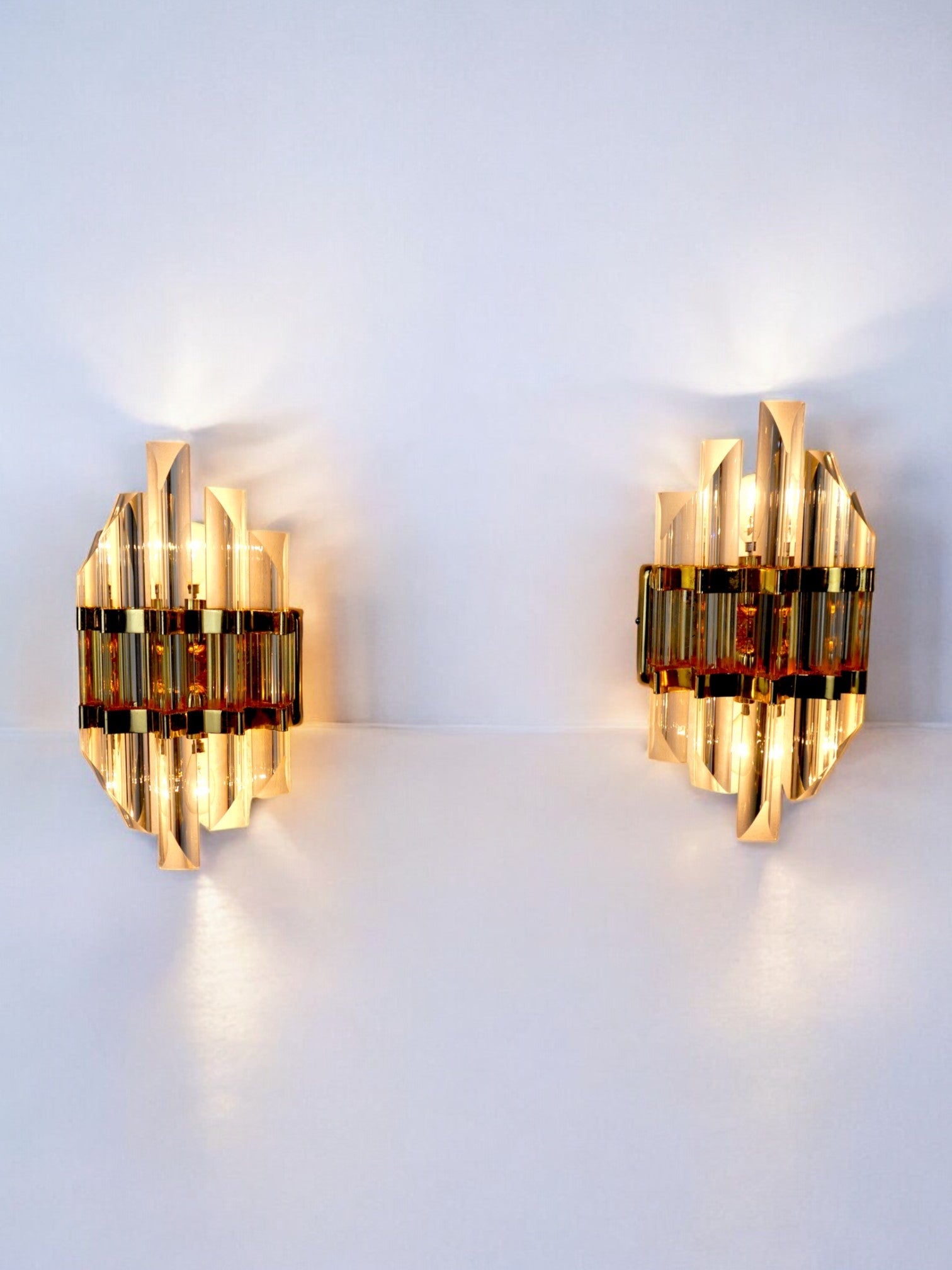 Pair of Venini cut glass sconces Murano Italy 1970