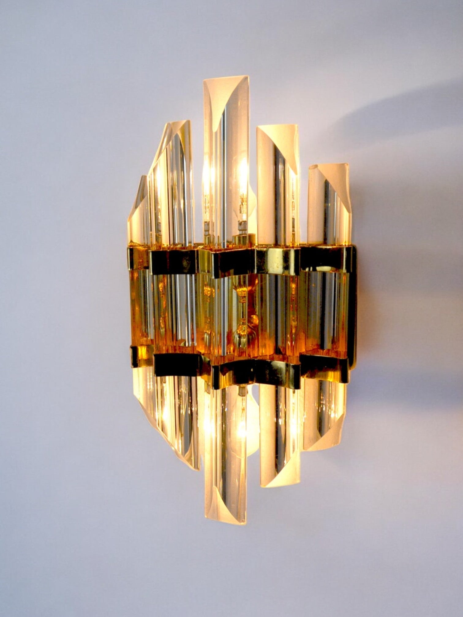 Pair of Venini cut glass sconces Murano Italy 1970