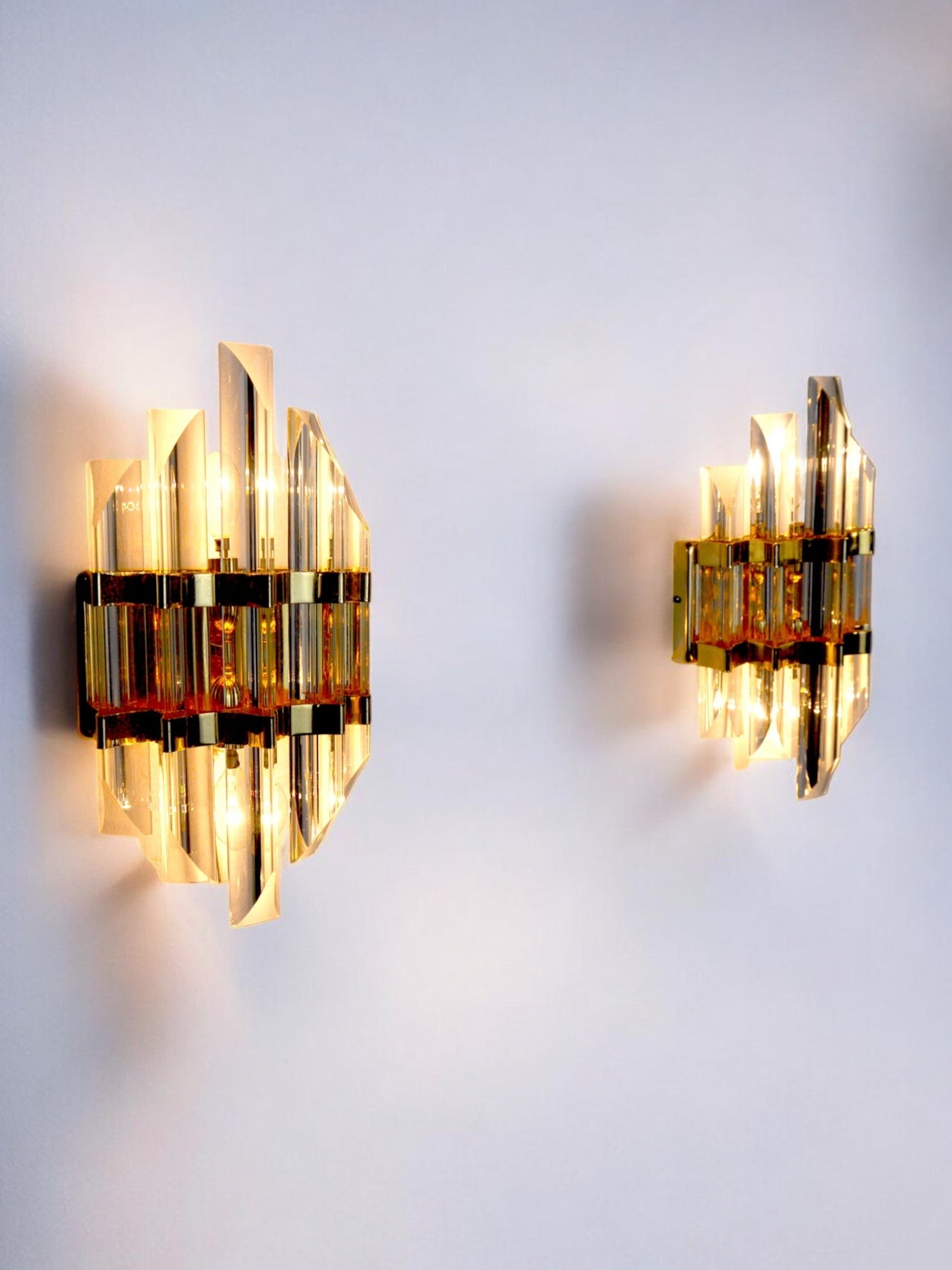 Pair of Venini cut glass sconces Murano Italy 1970
