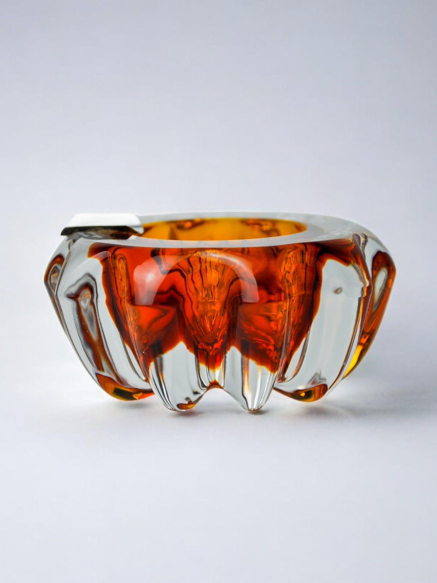 Orange Sommerso ashtray by Seguso, Murano glass & silver support, Italy, 1970